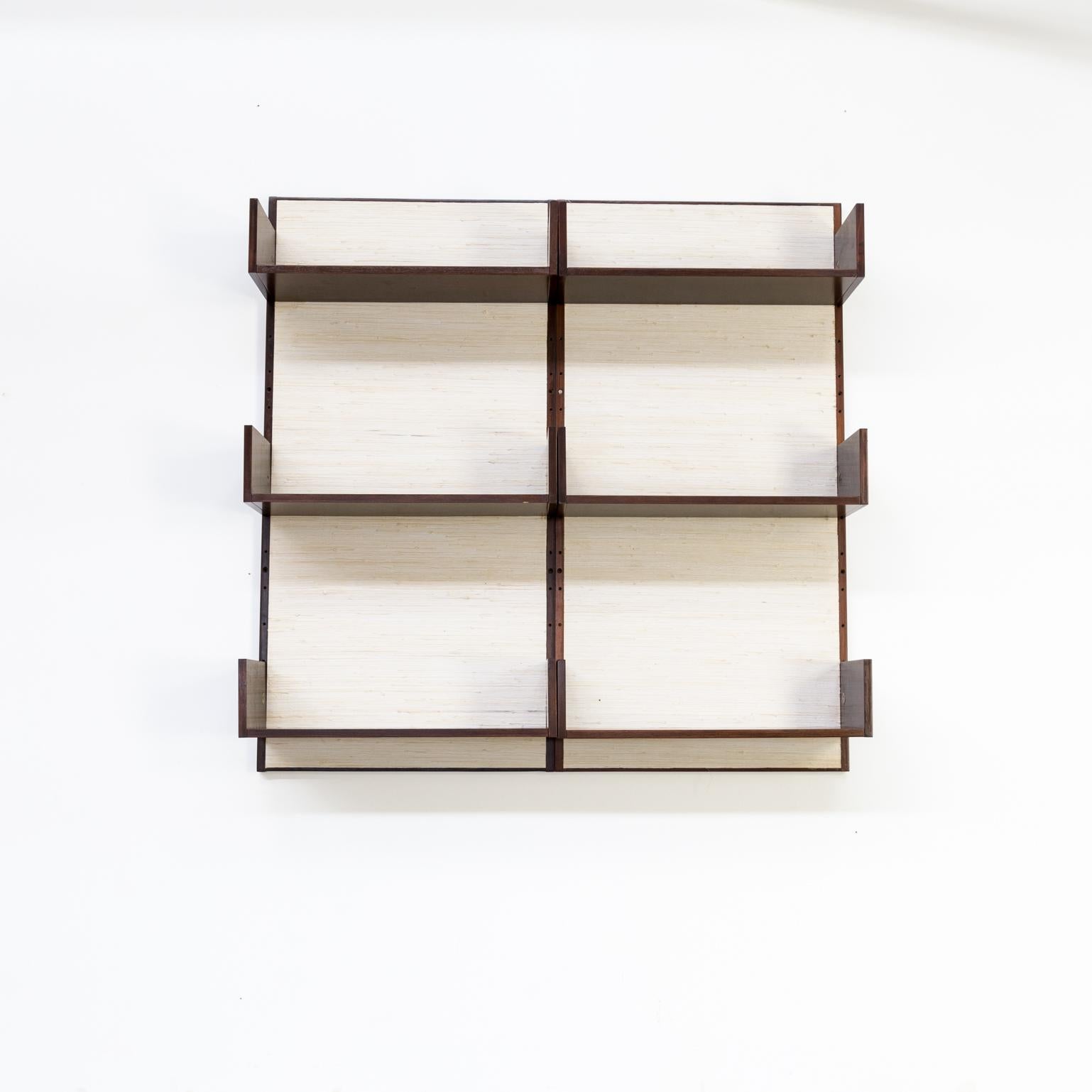 1960s Marten Franckema Rosewood & Seagrass Canvas Wall Unit 6 Shelves for Fristh For Sale 1