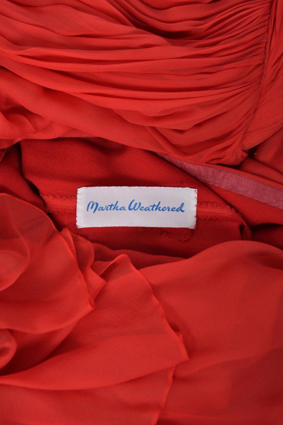 1960s Martha Weathered Couture Ruby-Red Pleated Silk Draped Grecian Goddess Gown For Sale 13