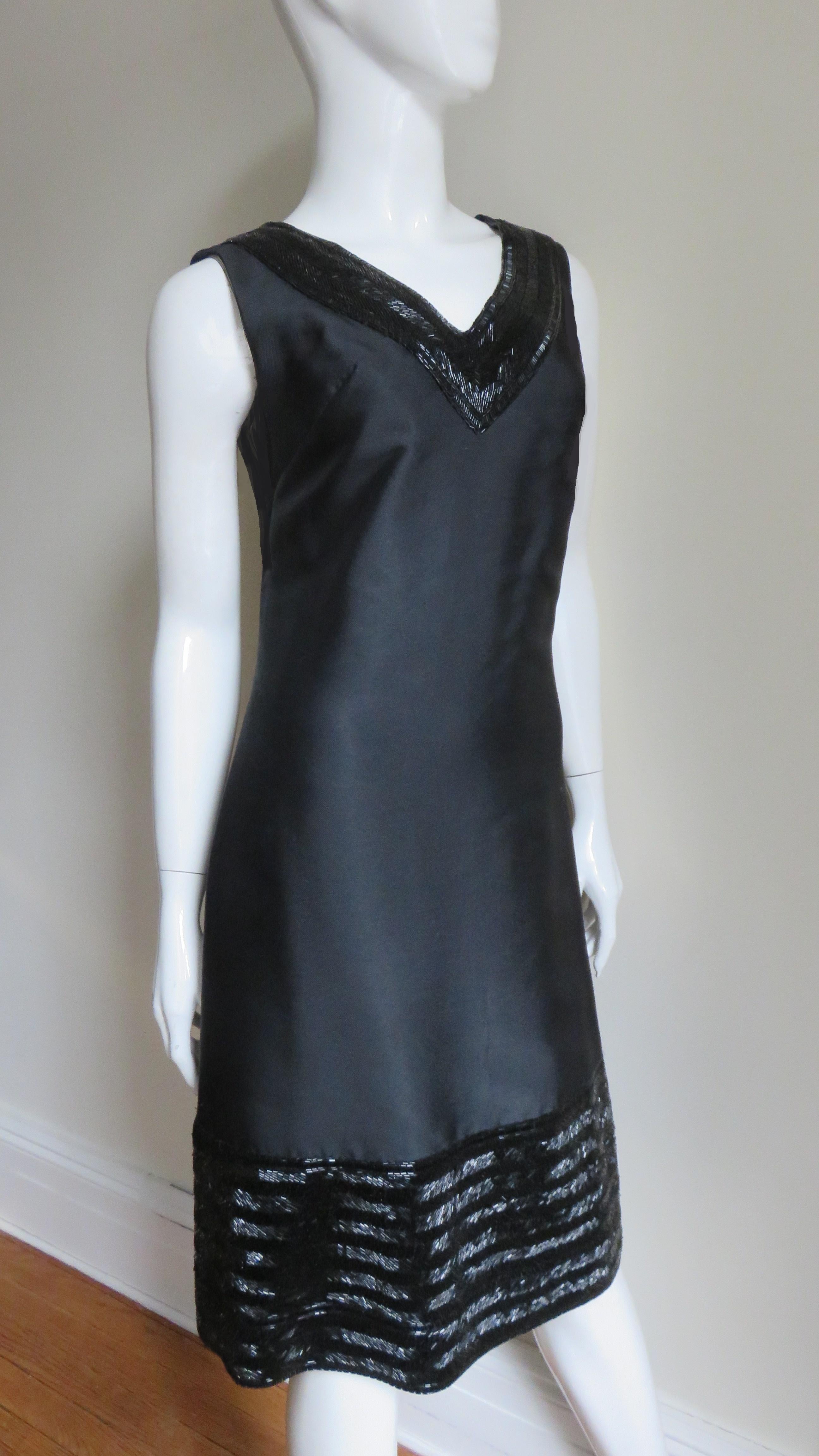Raymond Martier Silk Dress with Bead Trim 1960s For Sale 5