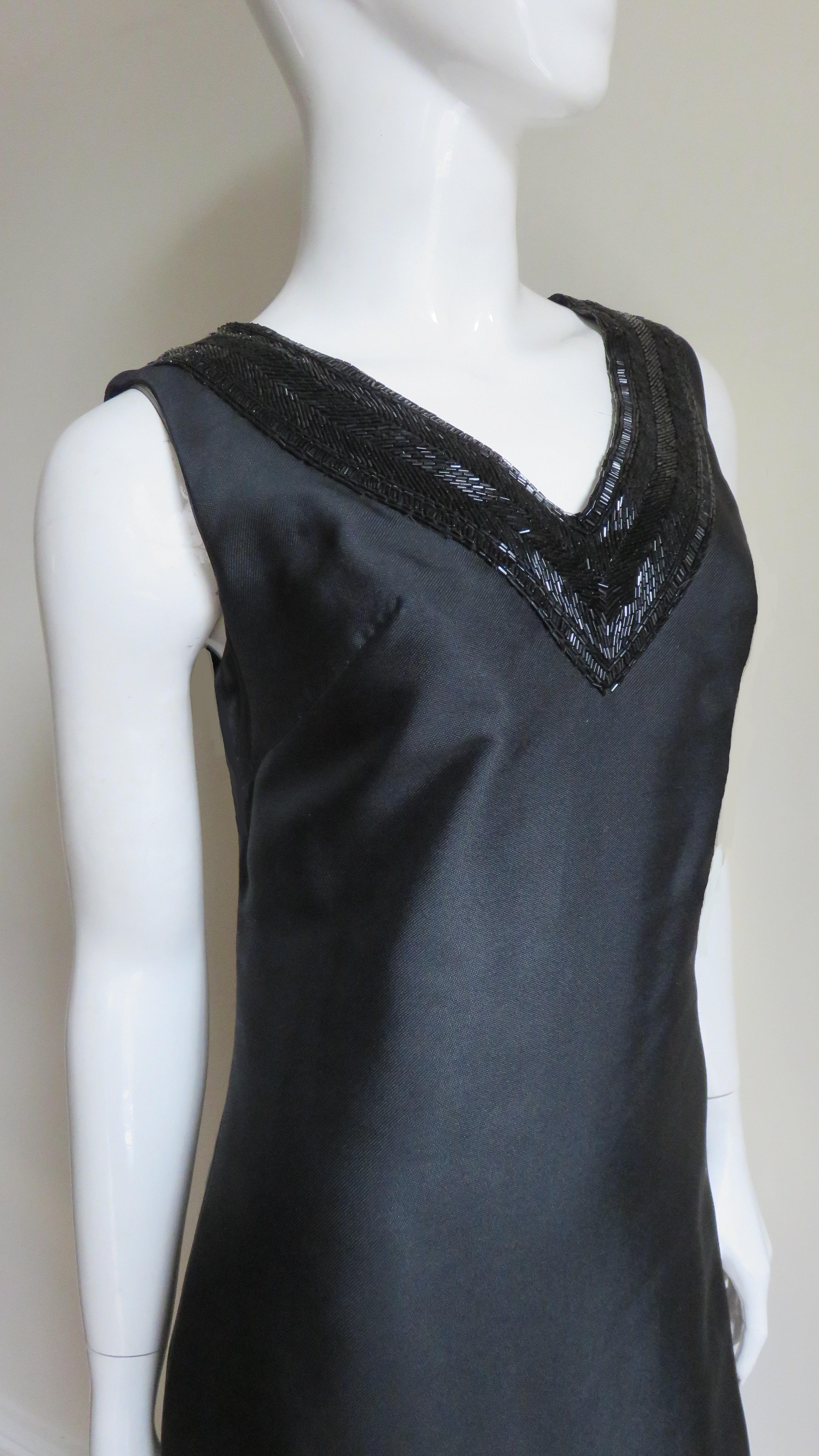 Raymond Martier Silk Dress with Bead Trim 1960s For Sale 6