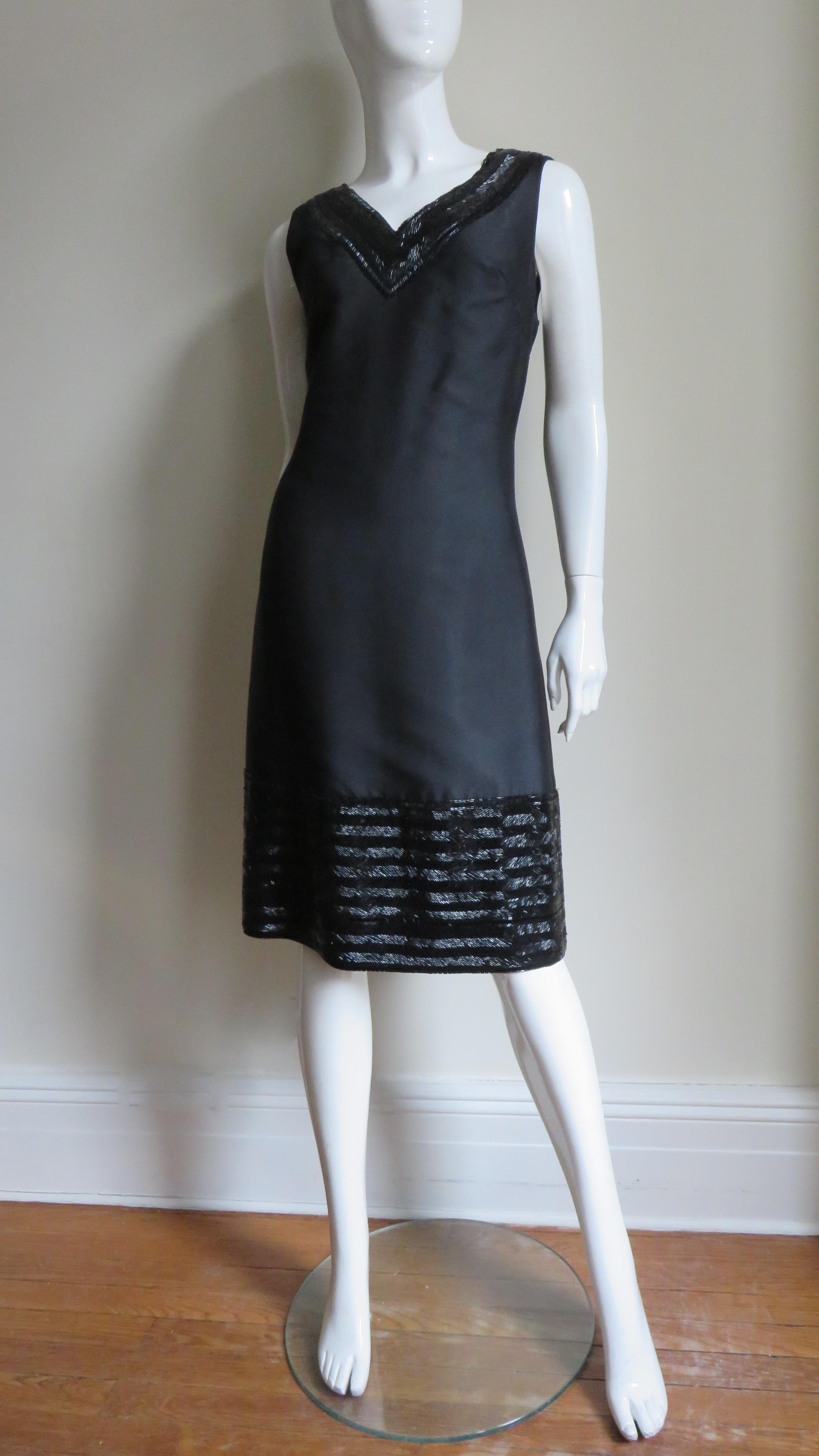 Raymond Martier Silk Dress with Bead Trim 1960s For Sale 7