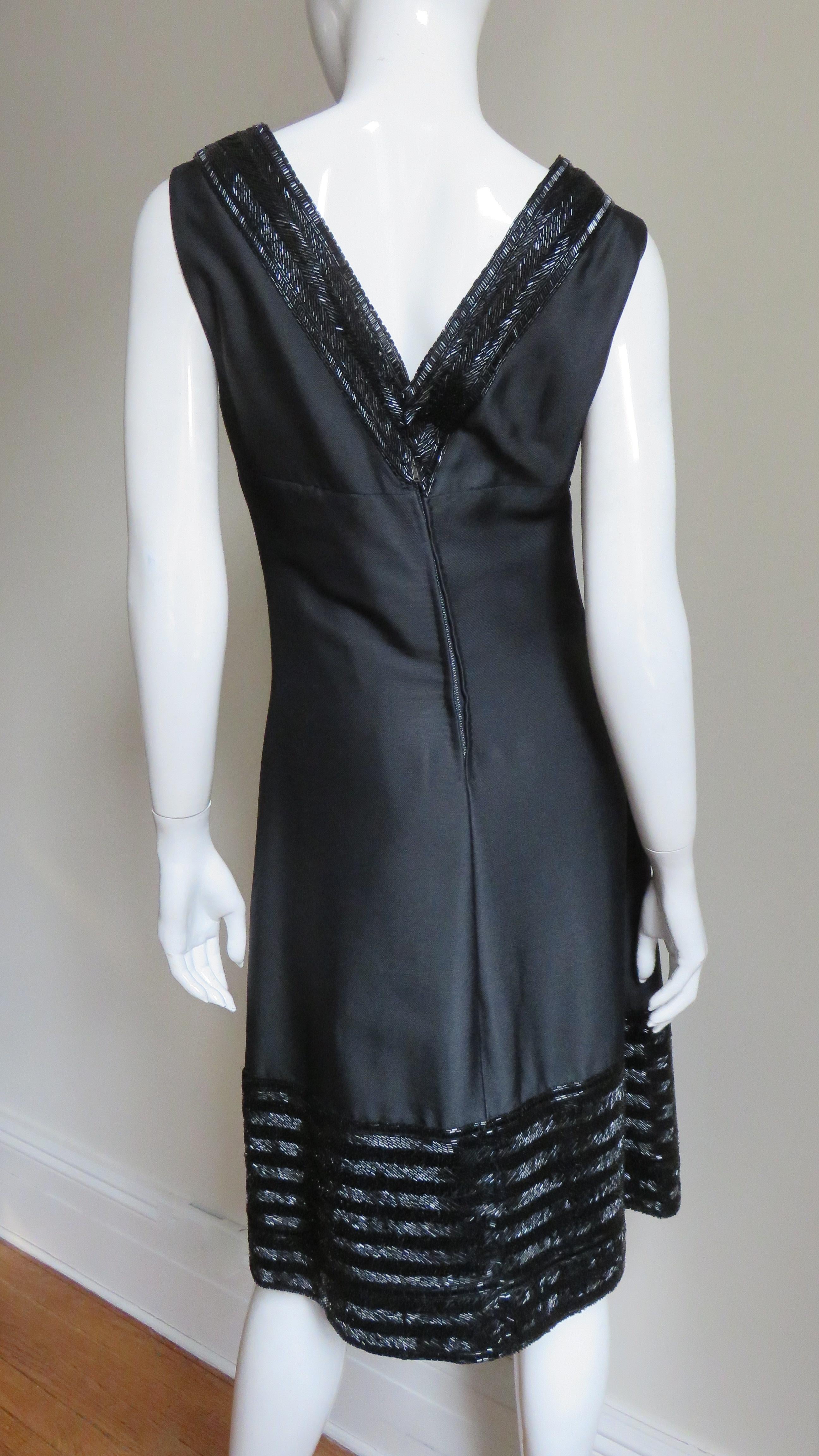 Raymond Martier Silk Dress with Bead Trim 1960s For Sale 8