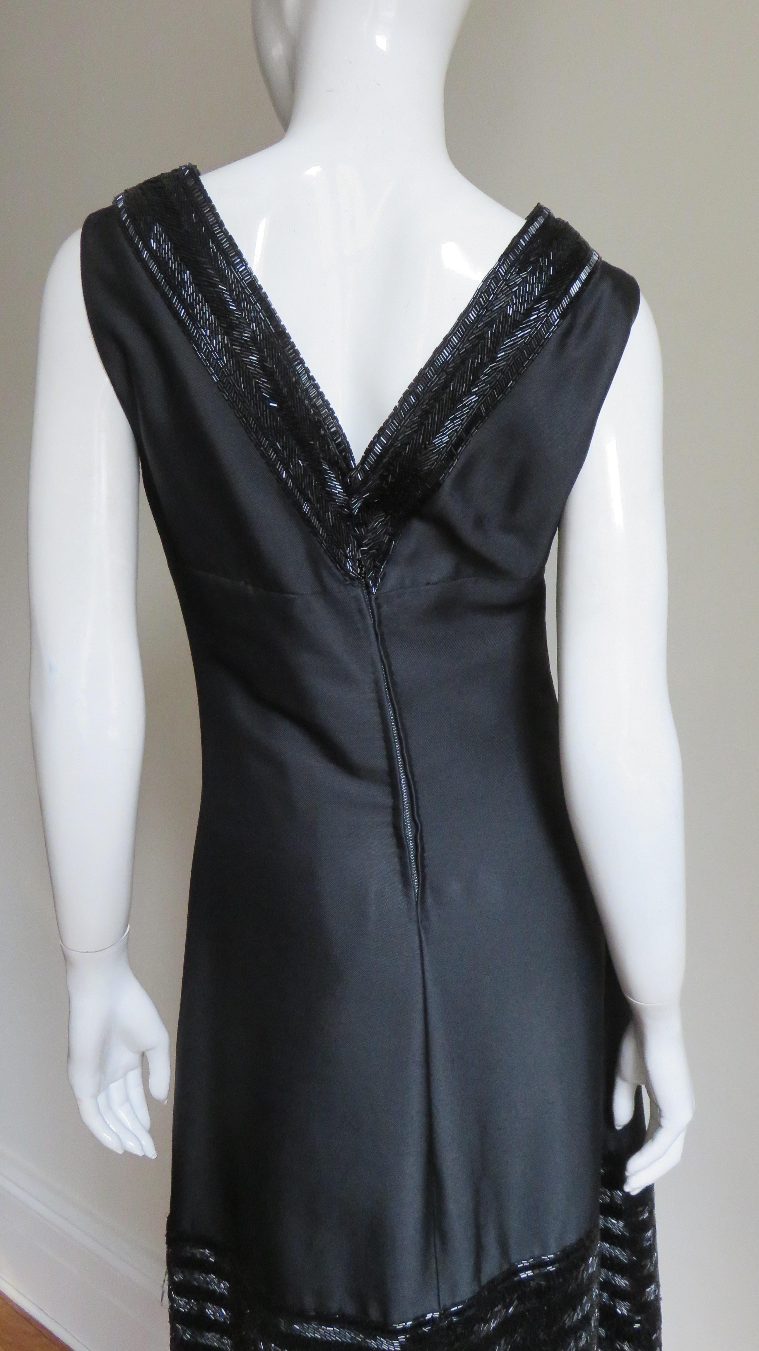 Raymond Martier Silk Dress with Bead Trim 1960s For Sale 9