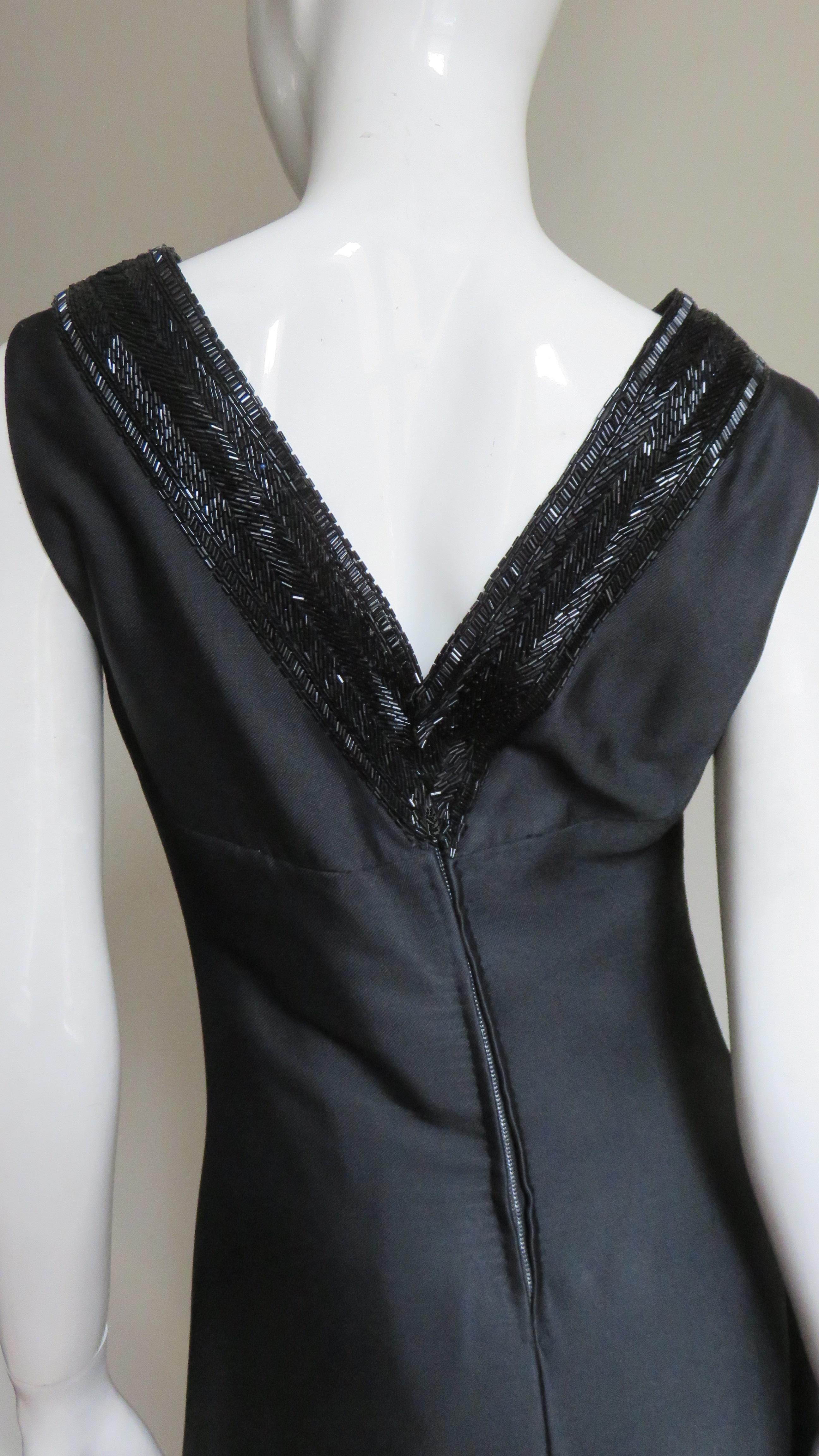 Raymond Martier Silk Dress with Bead Trim 1960s For Sale 10