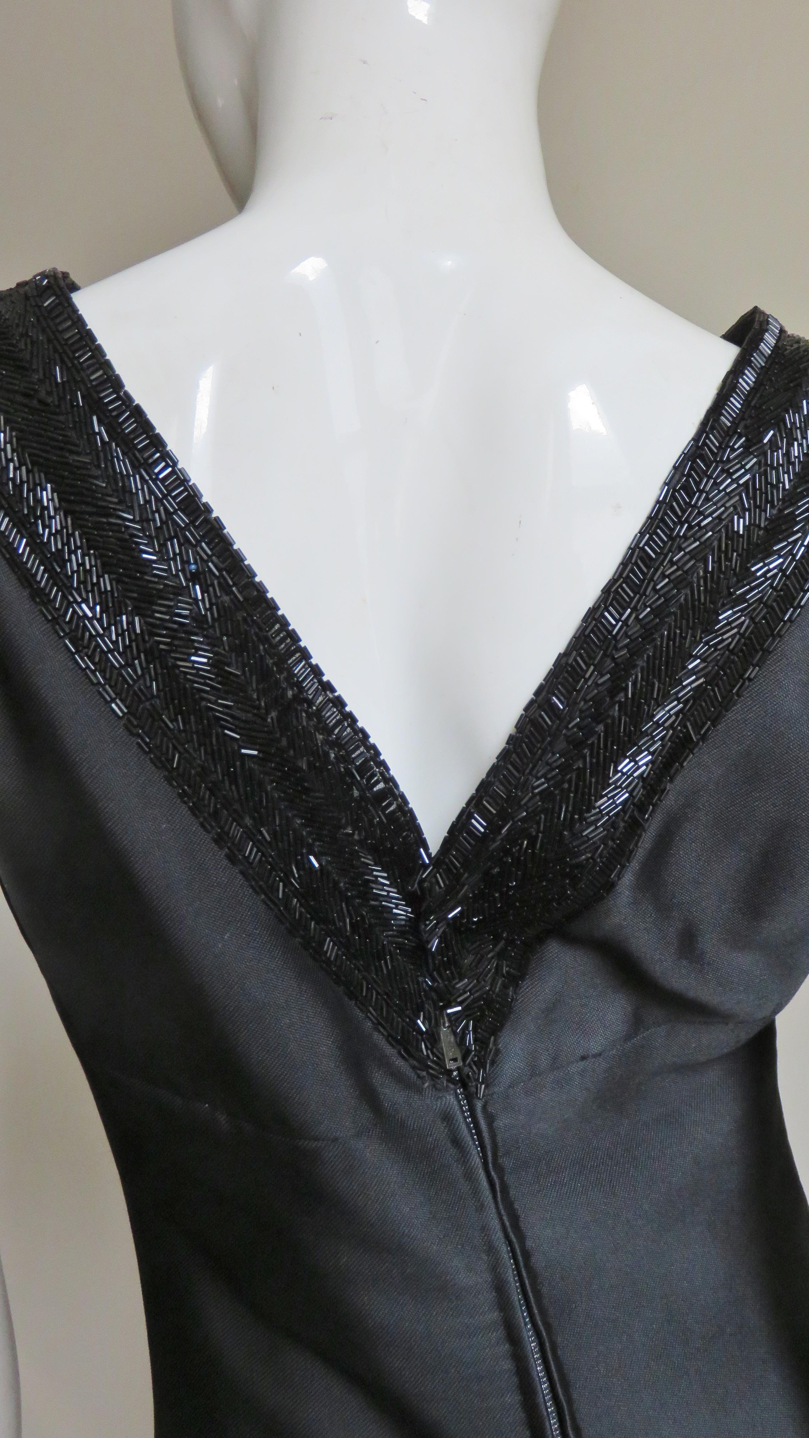 Raymond Martier Silk Dress with Bead Trim 1960s For Sale 11