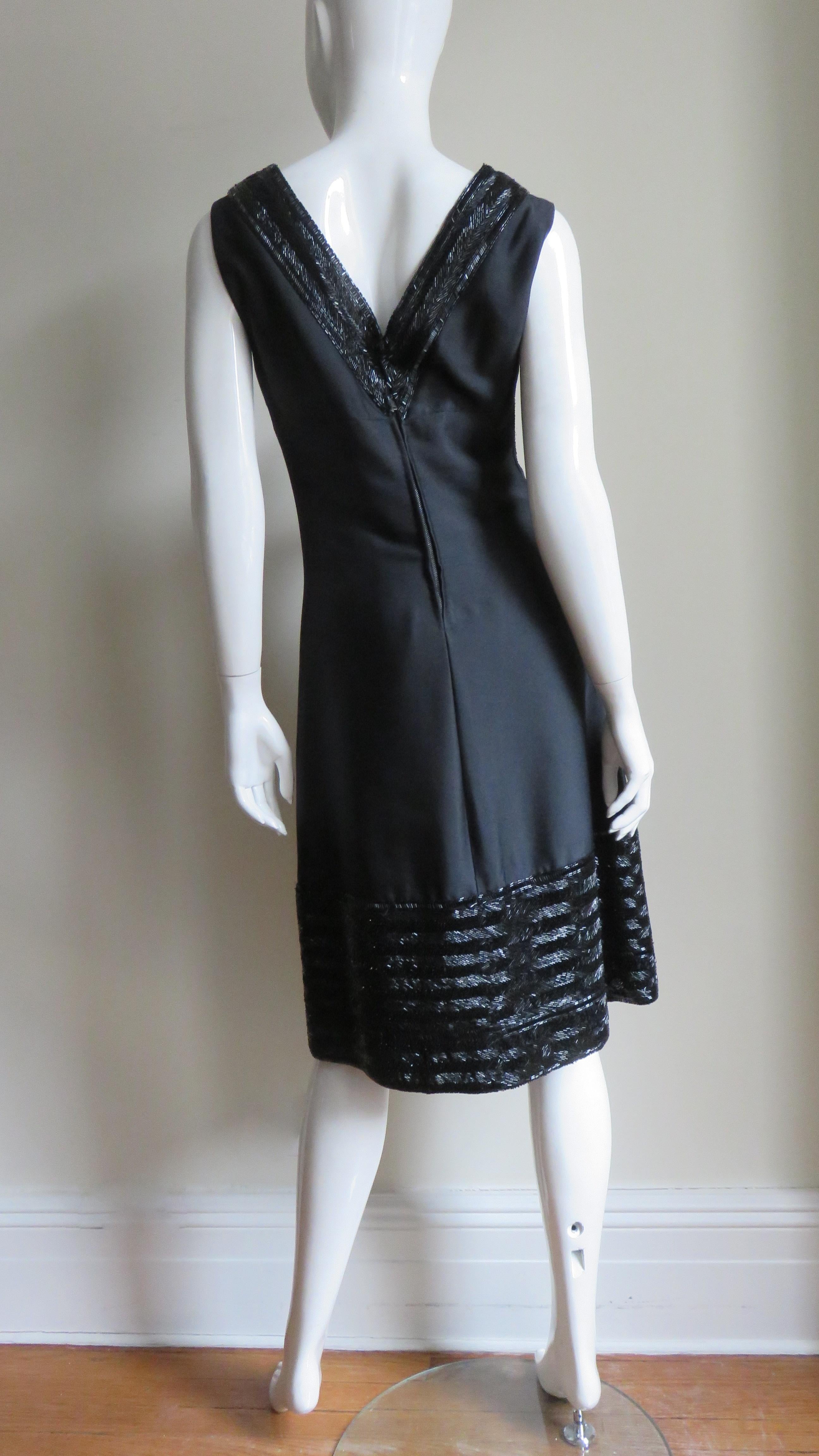 Raymond Martier Silk Dress with Bead Trim 1960s For Sale 13