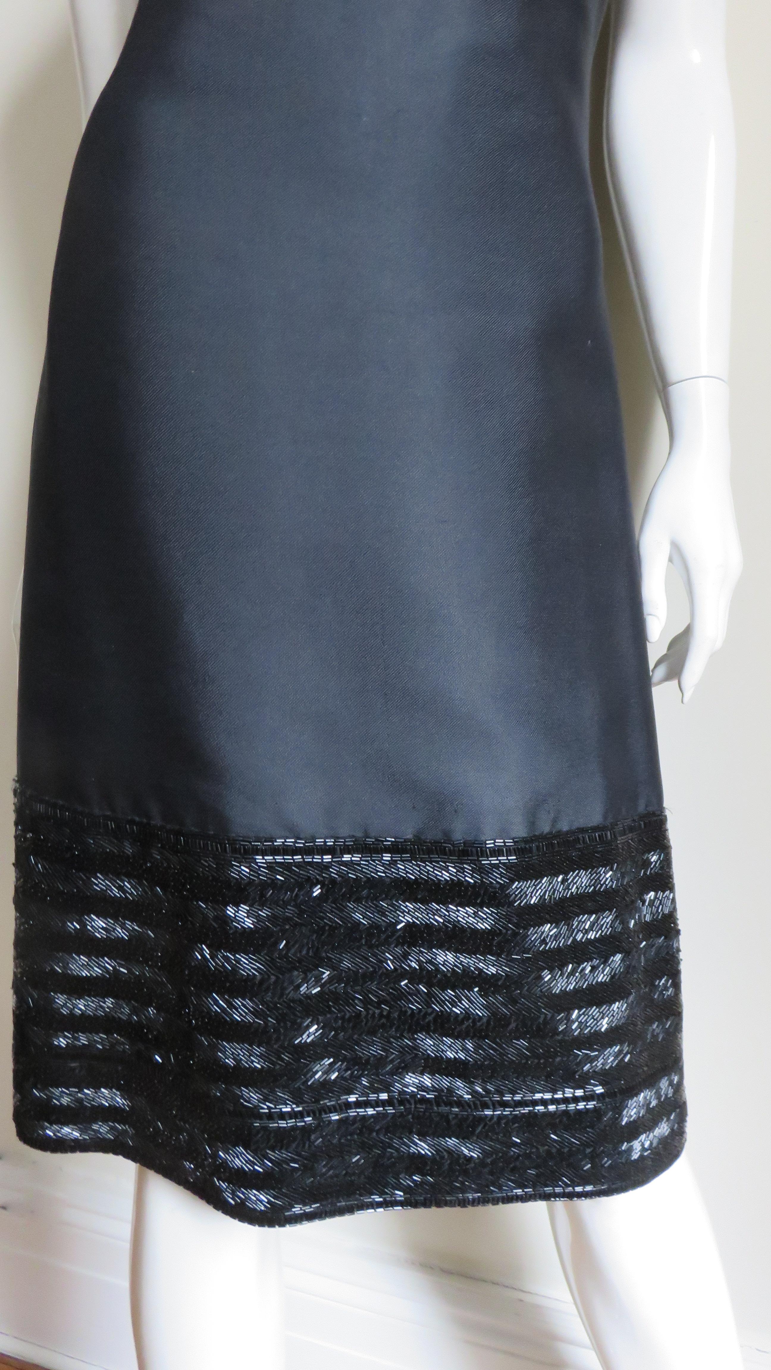 Raymond Martier Silk Dress with Heavily Bead Trim 1960s For Sale 1