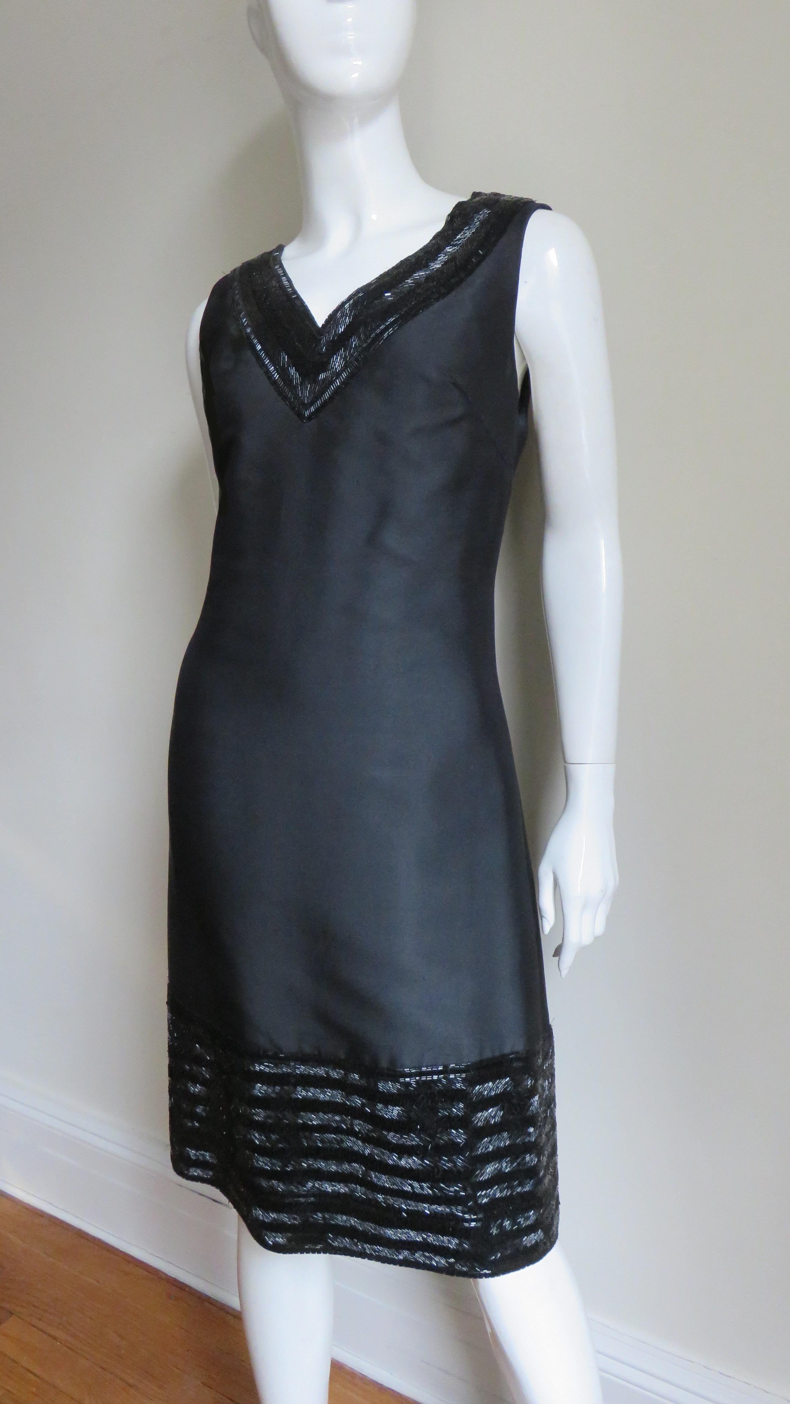 Raymond Martier Silk Dress with Bead Trim 1960s For Sale 2