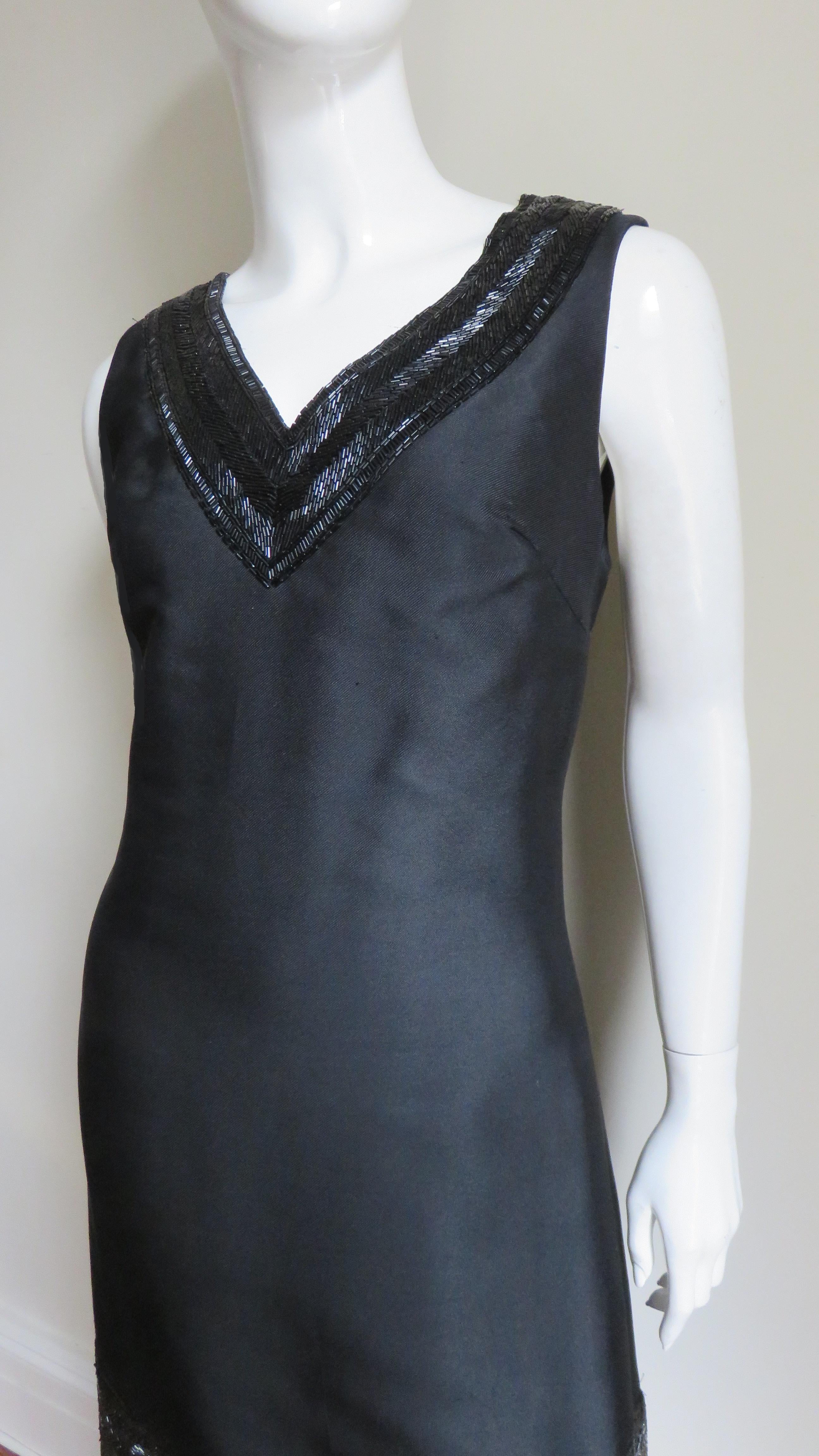 Raymond Martier Silk Dress with Heavily Bead Trim 1960s For Sale 3
