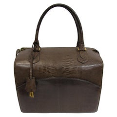 1960's Martin Van Schaak Walnut Brown Java Lizard Box Purse