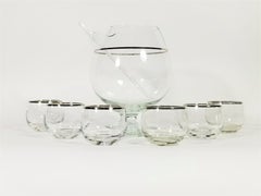 1960s Martini Set Silver Rimmed  Dorothy Thorpe Style Glassware Barware