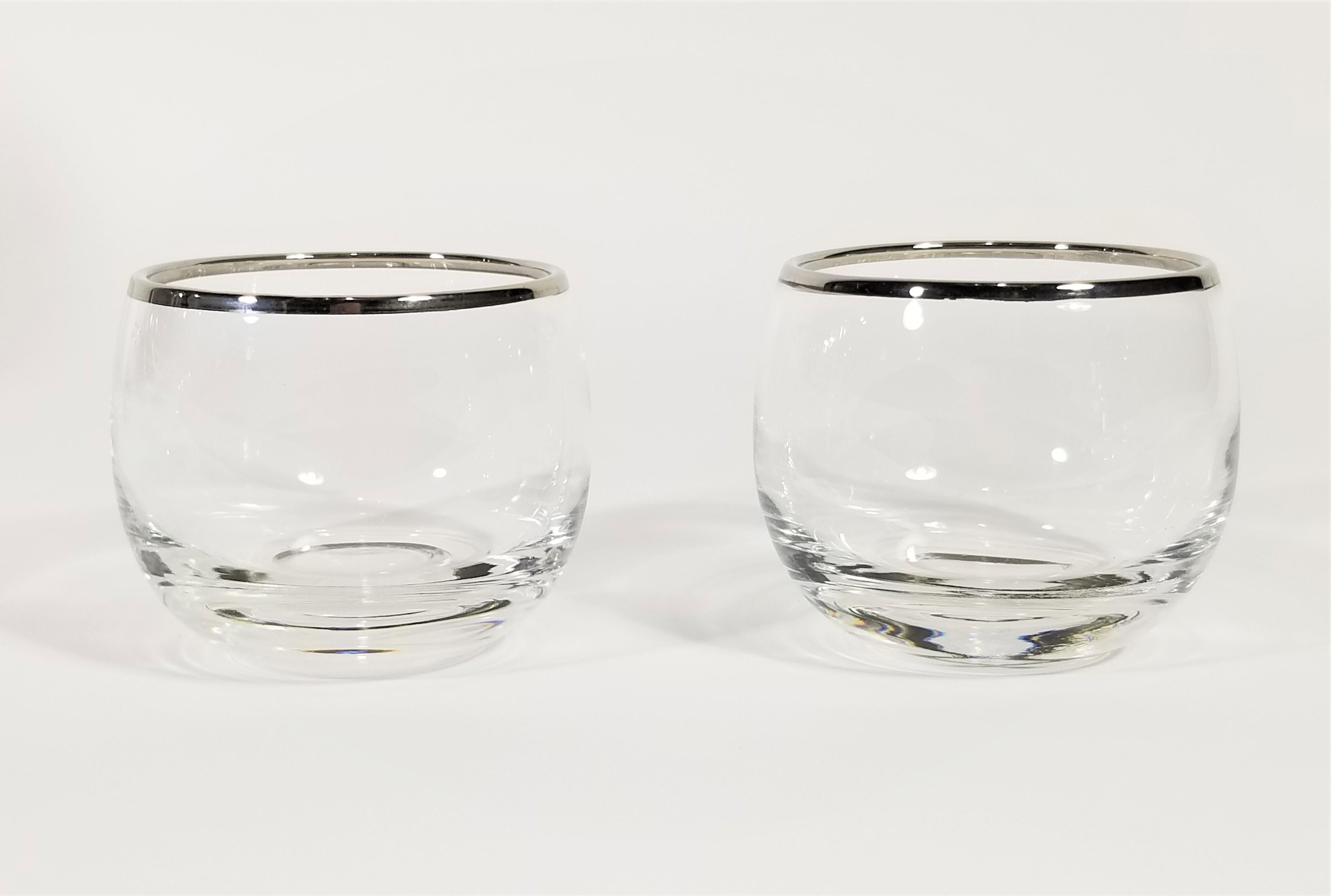 Mid-Century Modern 1960s Martini Set Silver Rimmed  Dorothy Thorpe Style Glassware Barware  For Sale