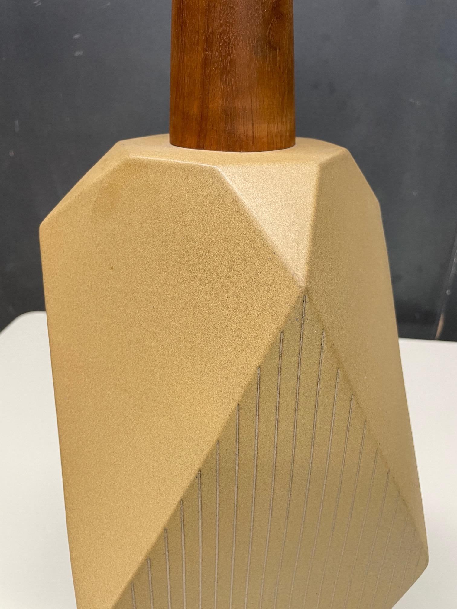1960s Martz Geometric Architectural Stoneware Table Lamp Cabin Modern Faceted For Sale 1