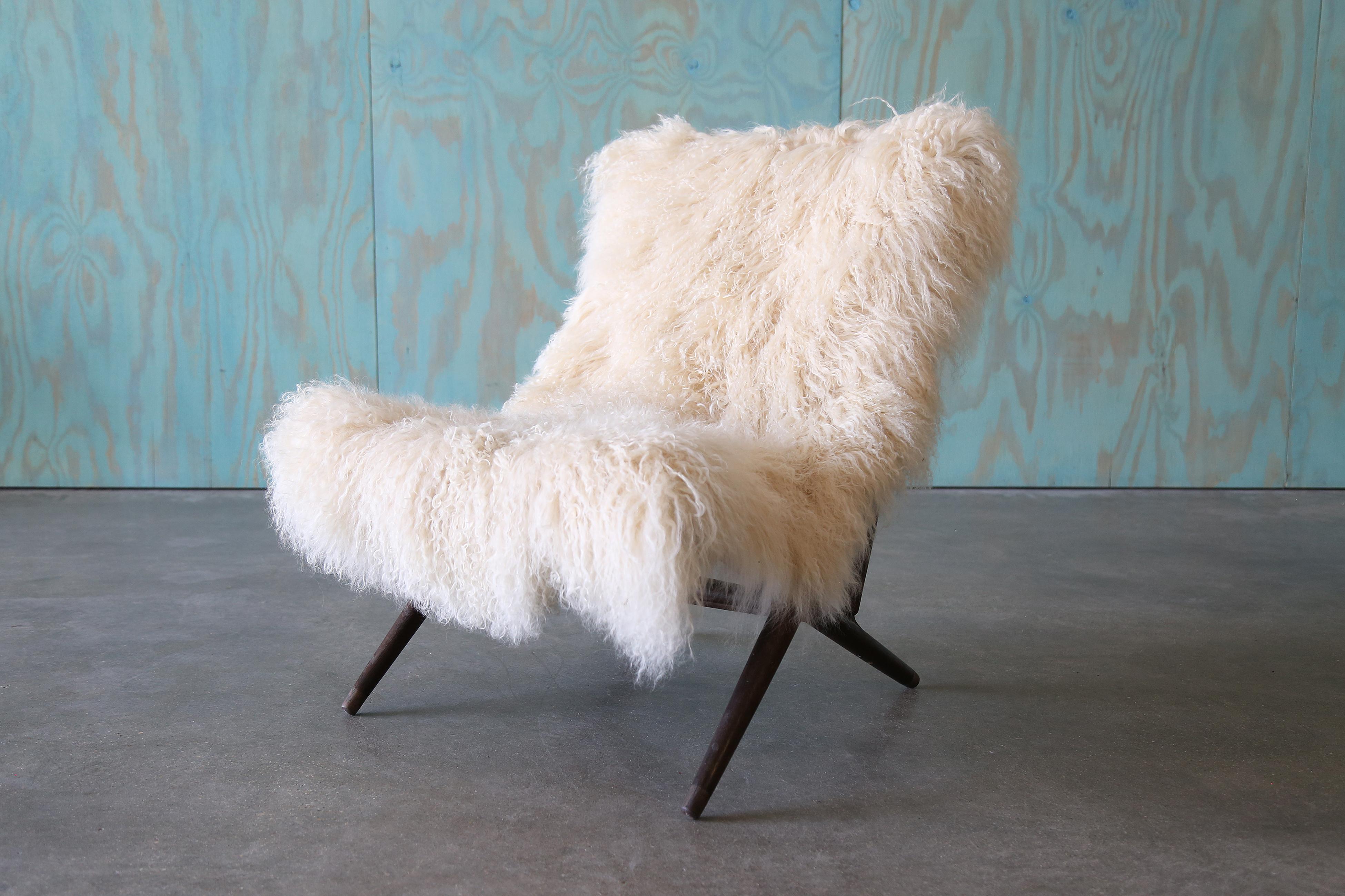 1960s Maruni Mokko Japanese Folding Sling Chairs w/ Sheepskin - a pair For Sale 4