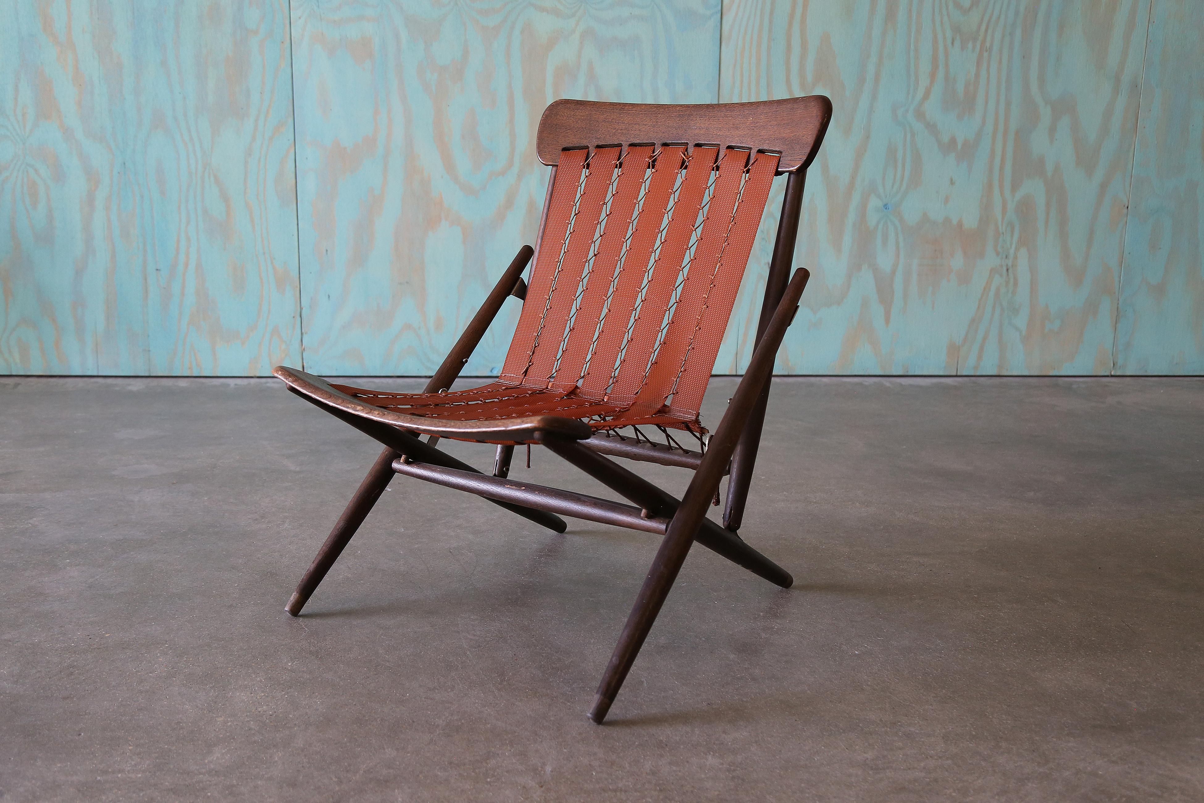 1960s Maruni Mokko Japanese Folding Sling Chairs w/ Sheepskin - a pair For Sale 5