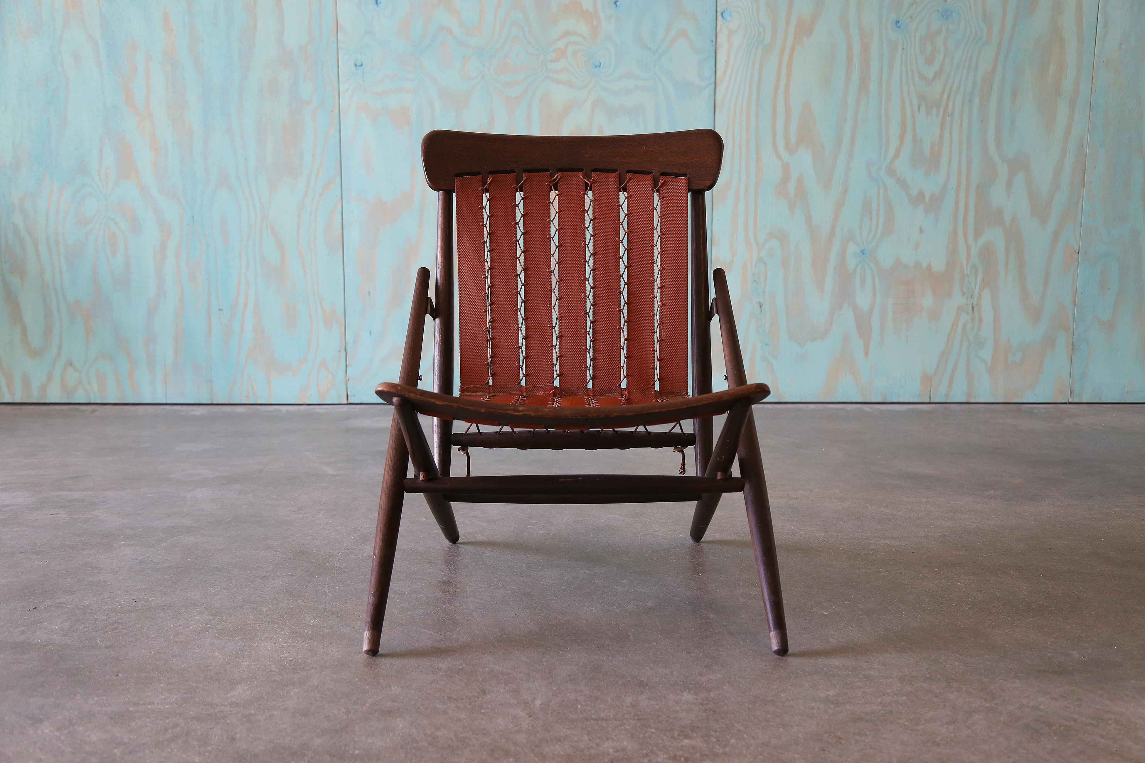1960s Maruni Mokko Japanese Folding Sling Chairs w/ Sheepskin - a pair For Sale 6