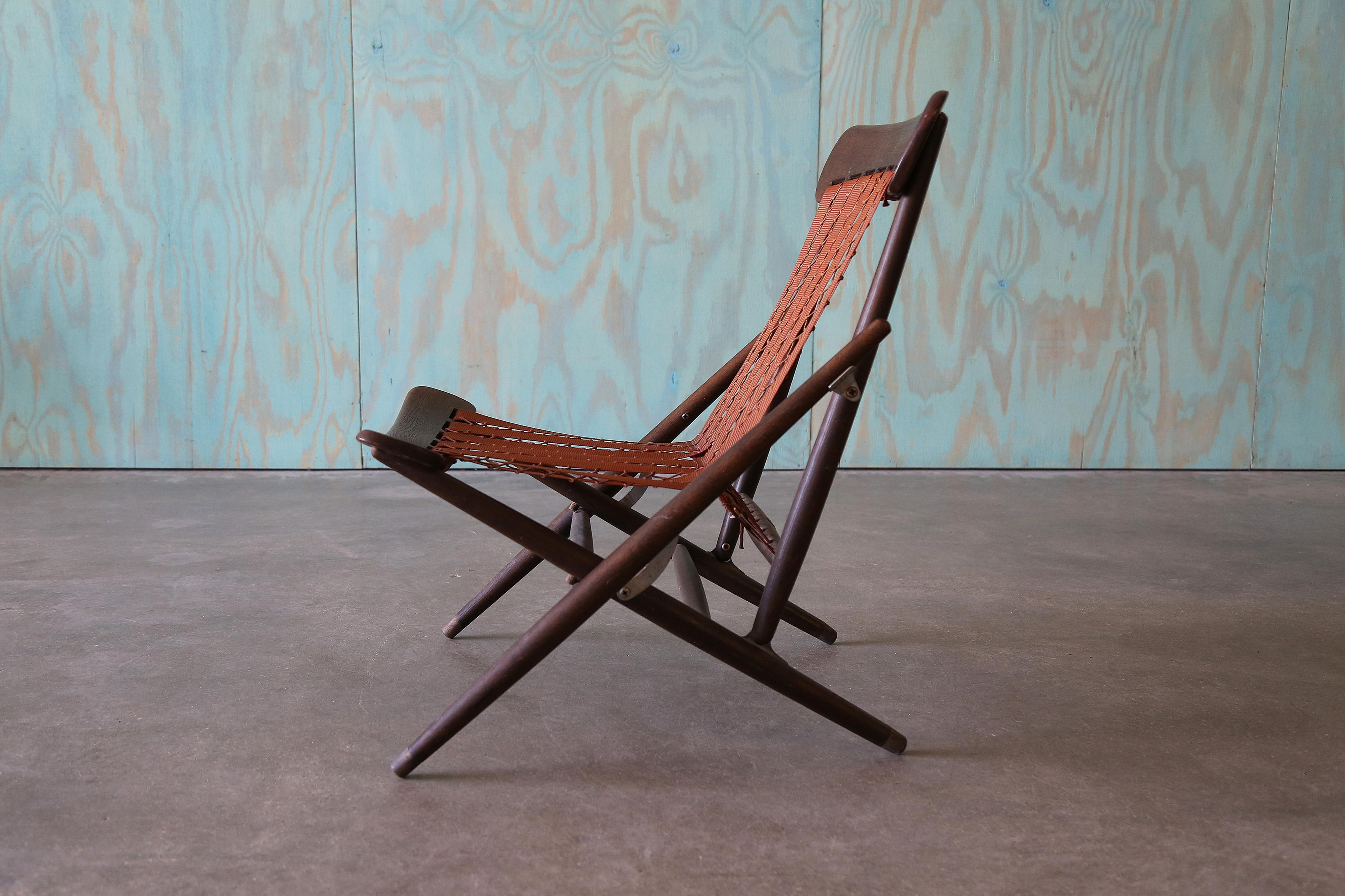 1960s Maruni Mokko Japanese Folding Sling Chairs w/ Sheepskin - a pair For Sale 7