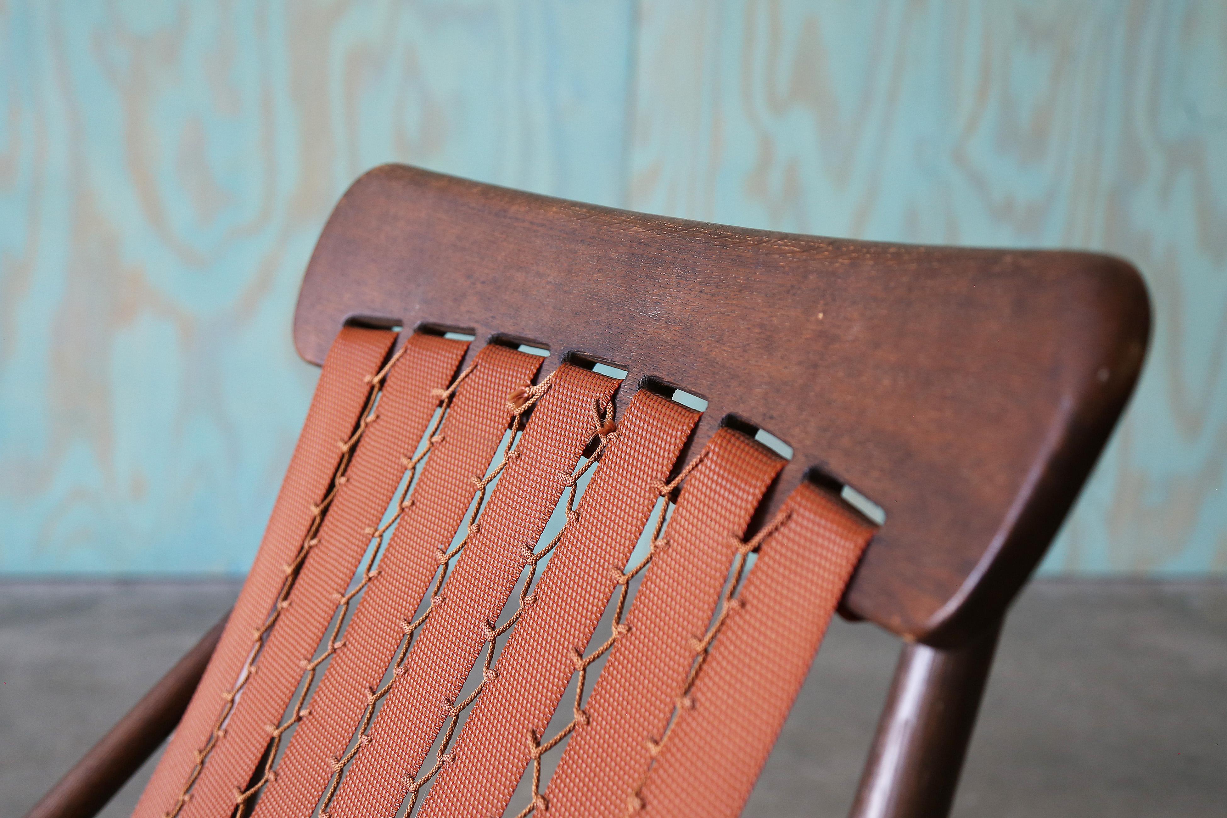 1960s Maruni Mokko Japanese Folding Sling Chairs w/ Sheepskin - a pair For Sale 8