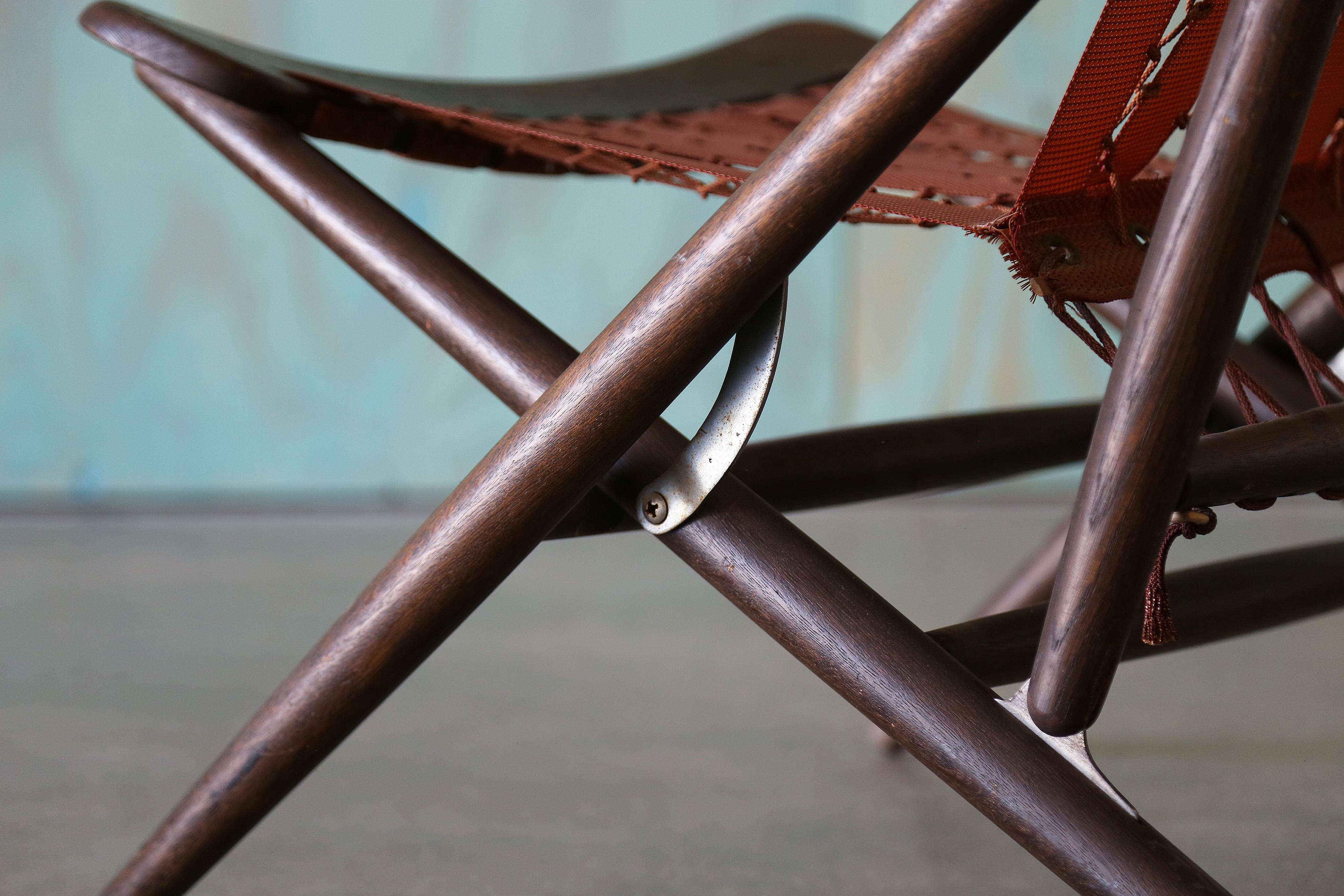 1960s Maruni Mokko Japanese Folding Sling Chairs w/ Sheepskin - a pair For Sale 11