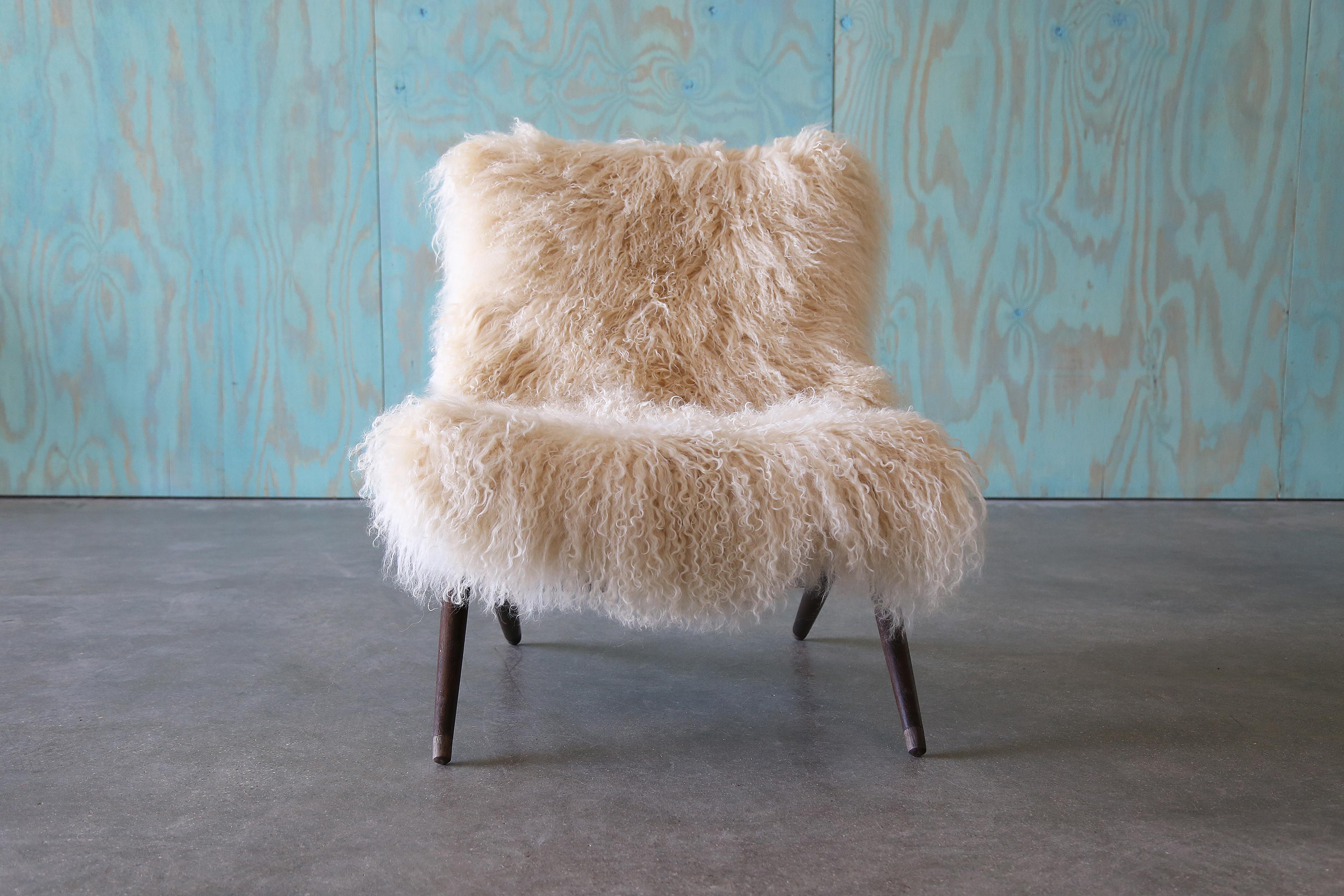 1960s Maruni Mokko Japanese Folding Sling Chairs w/ Sheepskin - a pair For Sale 3