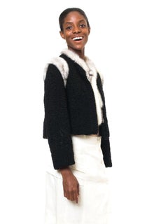 1960S MARY BROCKHOFF Giacca di pelliccia d'agnello nera con rifiniture in visone