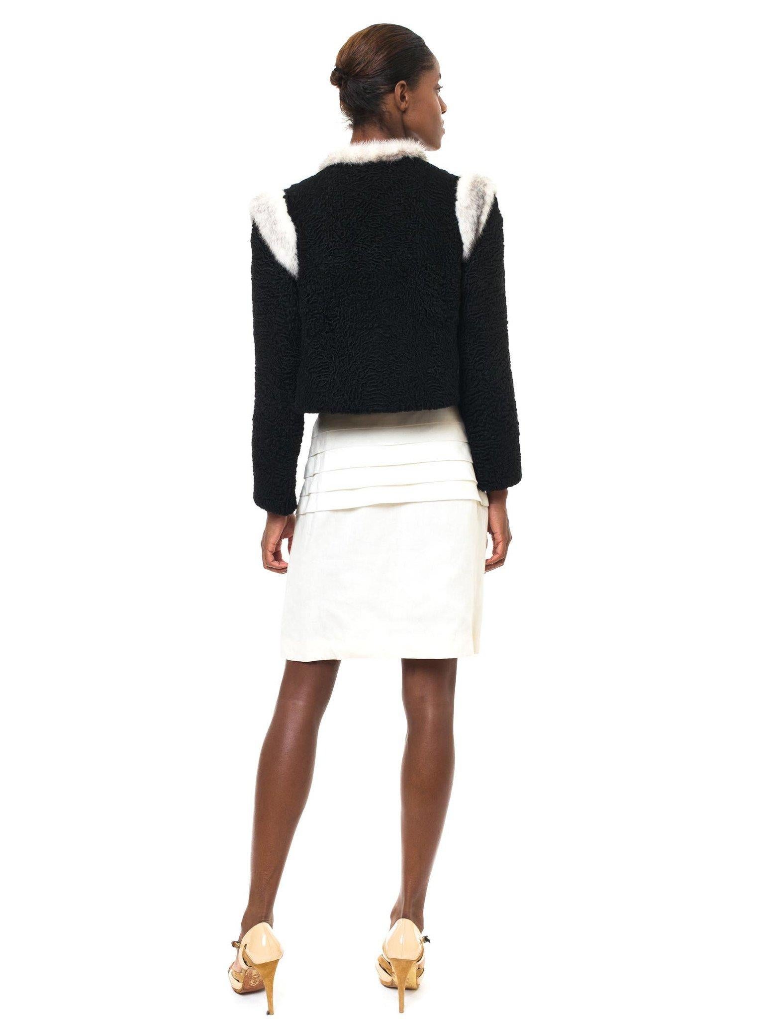 1960S MARY BROCKHOFF Black Cropped Lambs Fur Jacket Trimmed In Mink 2