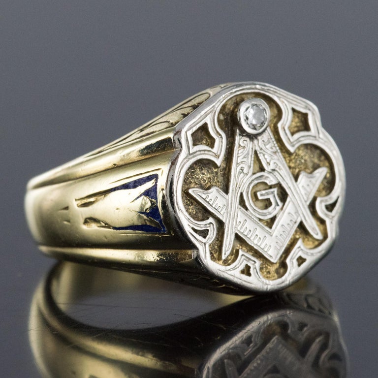 1960s Masonic Yellow Gold Platinum Man Ring For Sale at 1stDibs