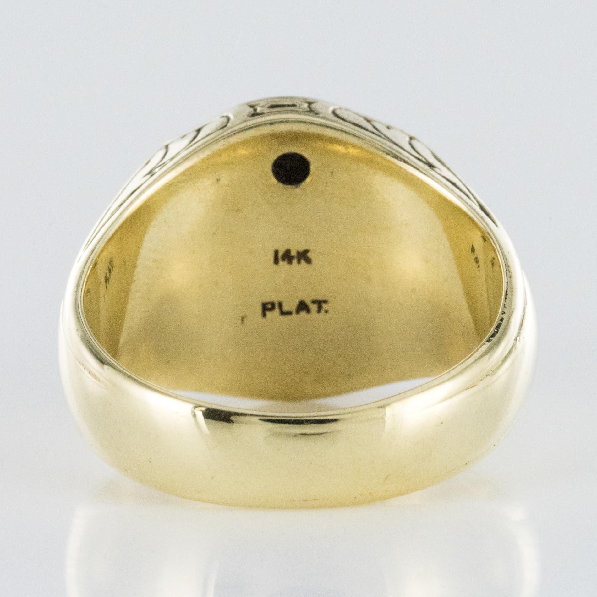 1960s Masonic 14 Karat Yellow Gold Platinum Signet Man Ring 6