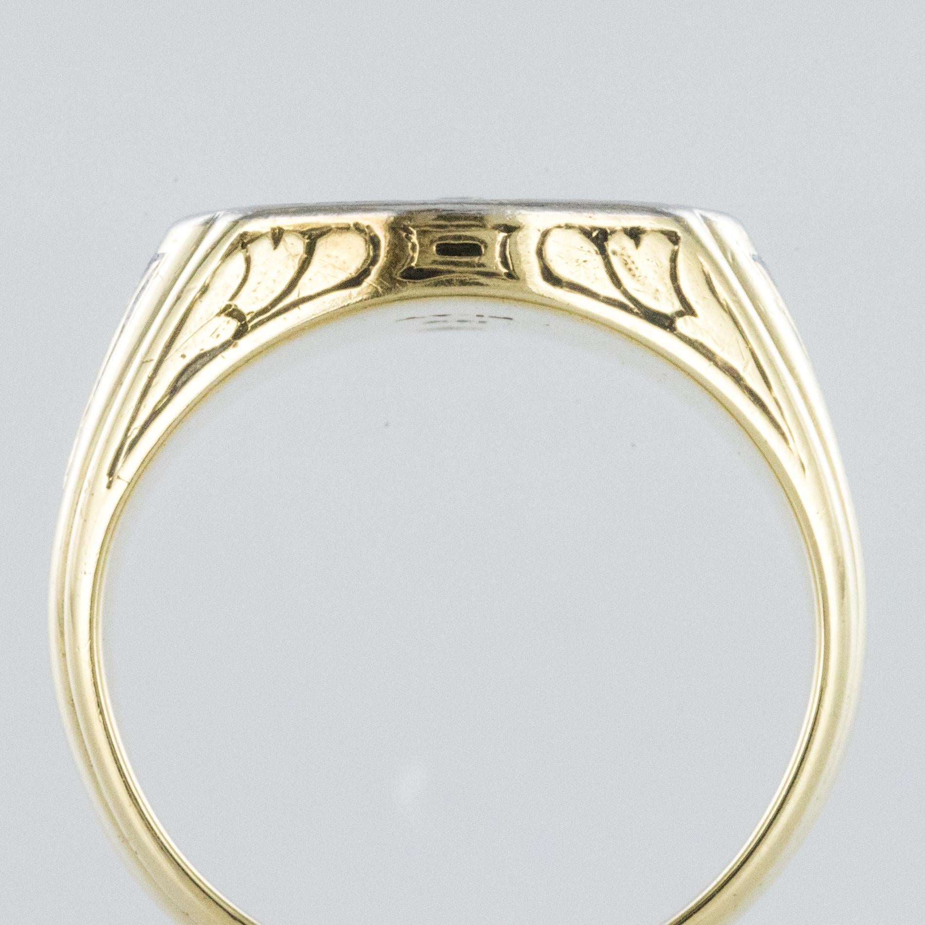 1960s Masonic 14 Karat Yellow Gold Platinum Signet Man Ring In Good Condition In Poitiers, FR