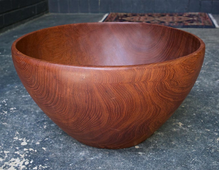 1960s Massive Teak Salad Bowl Hand Carved Party Serving, Midcentury