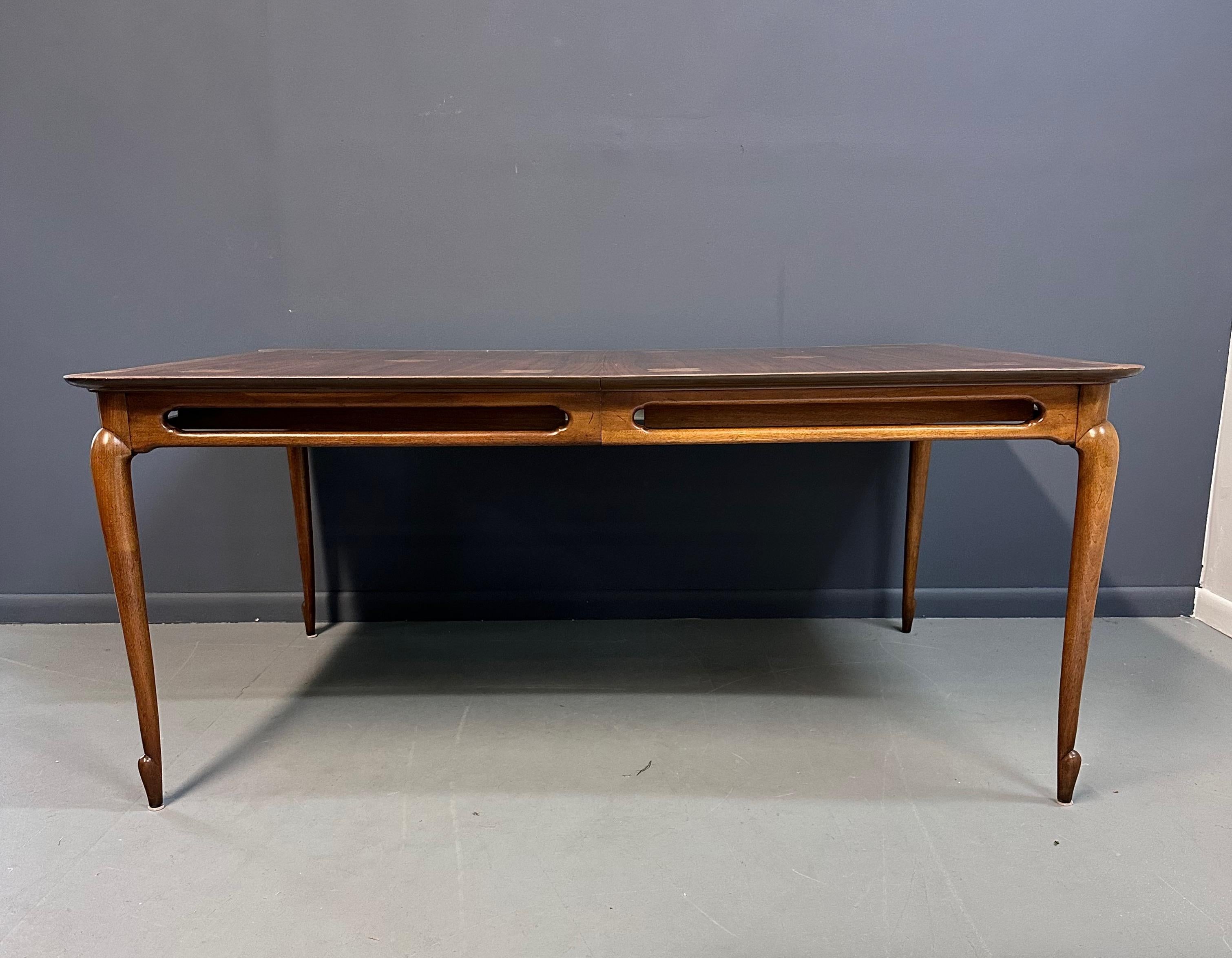 Mid-Century Modern 1960s Mastercraft Attributed Walnut Dining Table with Burl Accents and Trim For Sale
