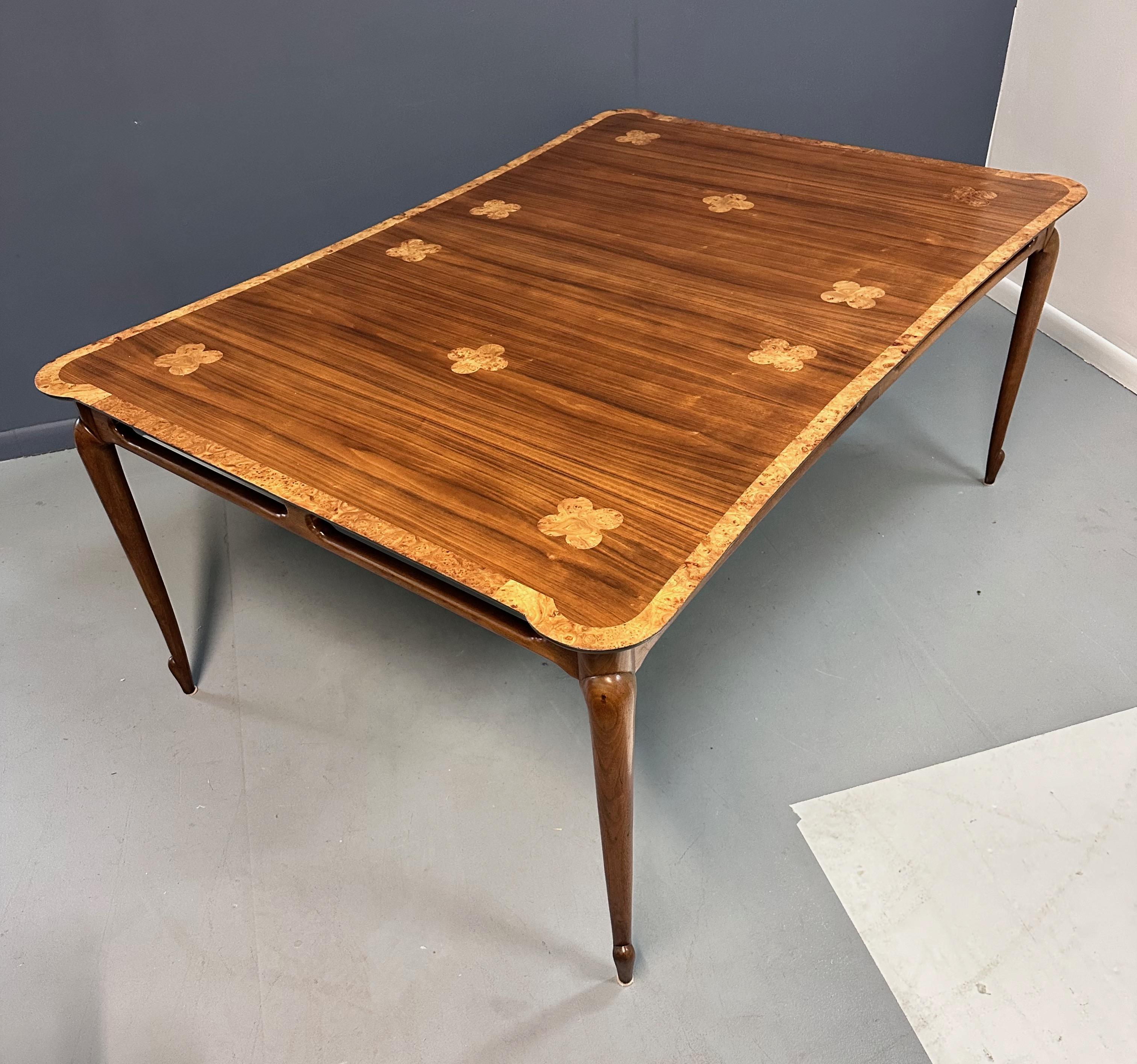 1960s Mastercraft Attributed Walnut Dining Table with Burl Accents and Trim For Sale 1