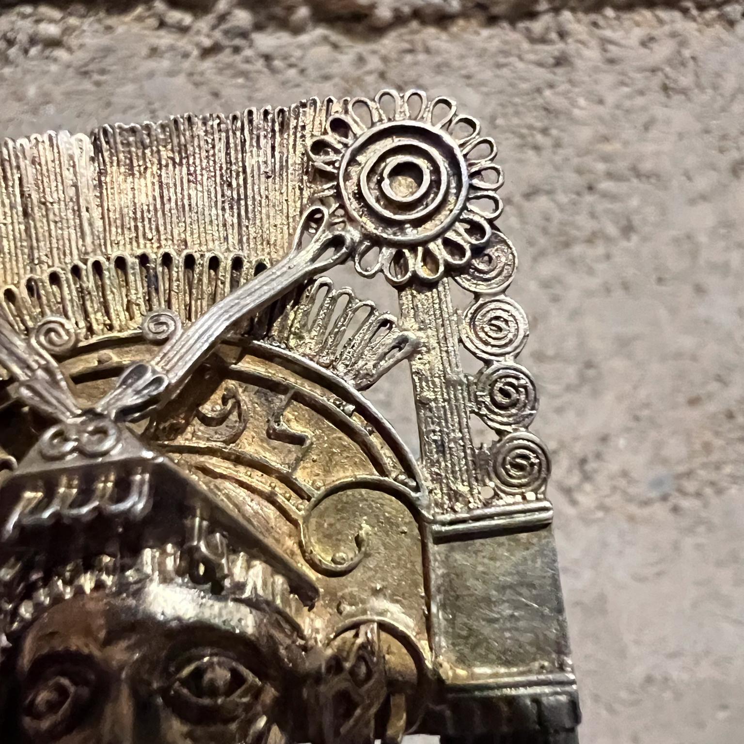 Mexican 1960s Matl Aztec Vermeil Sterling Mixtec Pendant Brooch Mexico For Sale