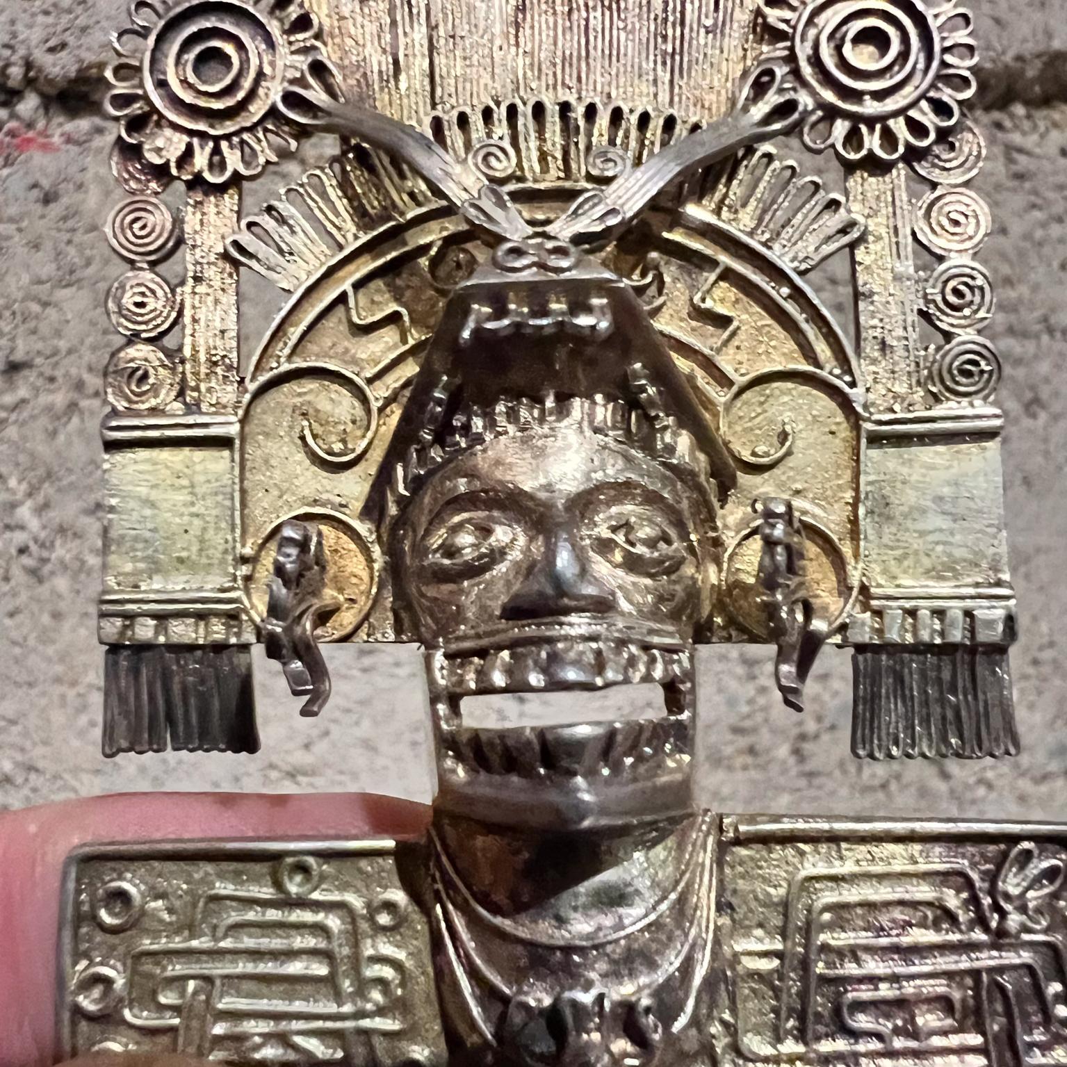 Mid-20th Century 1960s Matl Aztec Vermeil Sterling Mixtec Pendant Brooch Mexico For Sale