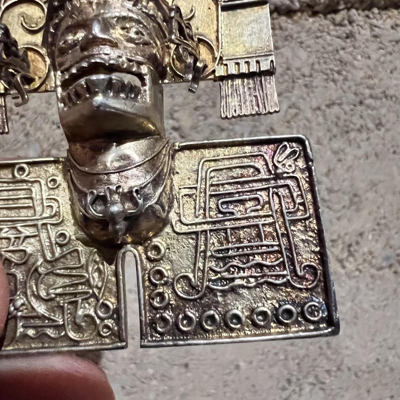 Sterling Silver 1960s Matl Aztec Vermeil Sterling Mixtec Pendant Brooch Mexico For Sale