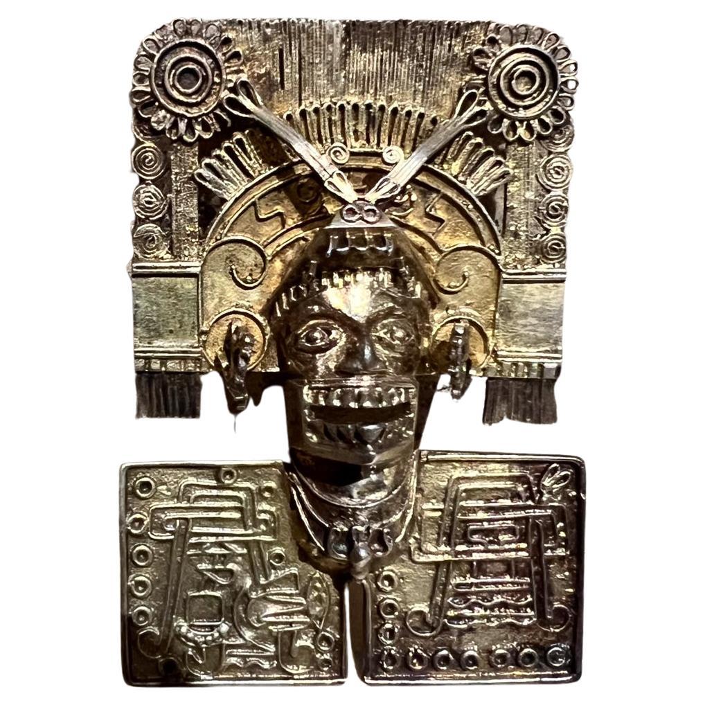 1960s Matl Aztec Vermeil Sterling Mixtec Pendant Brooch Mexico
