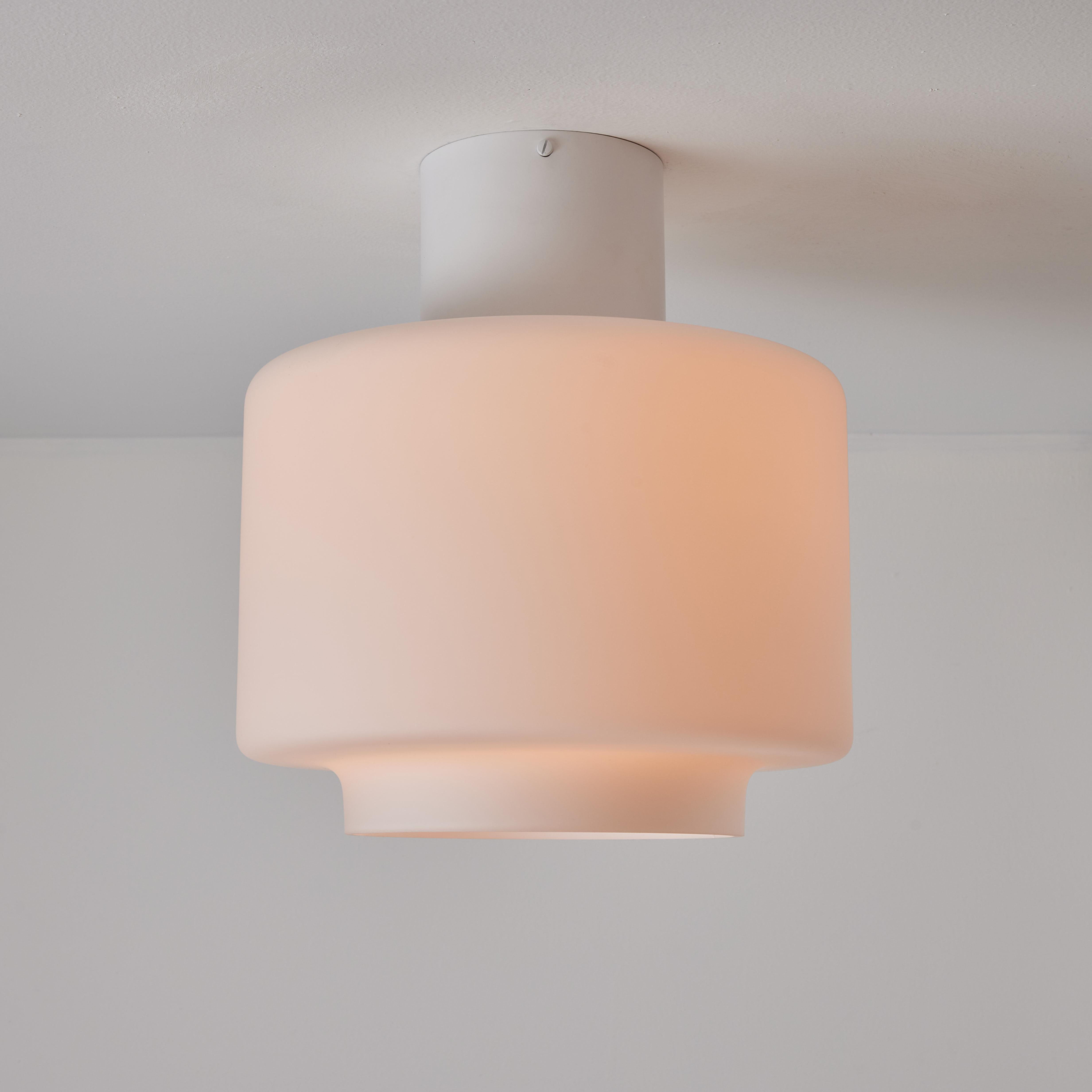 Painted 1960s Mauri Almari Opaline Glass and White Metal 'AE 88' Ceiling Lamp for Itsu For Sale