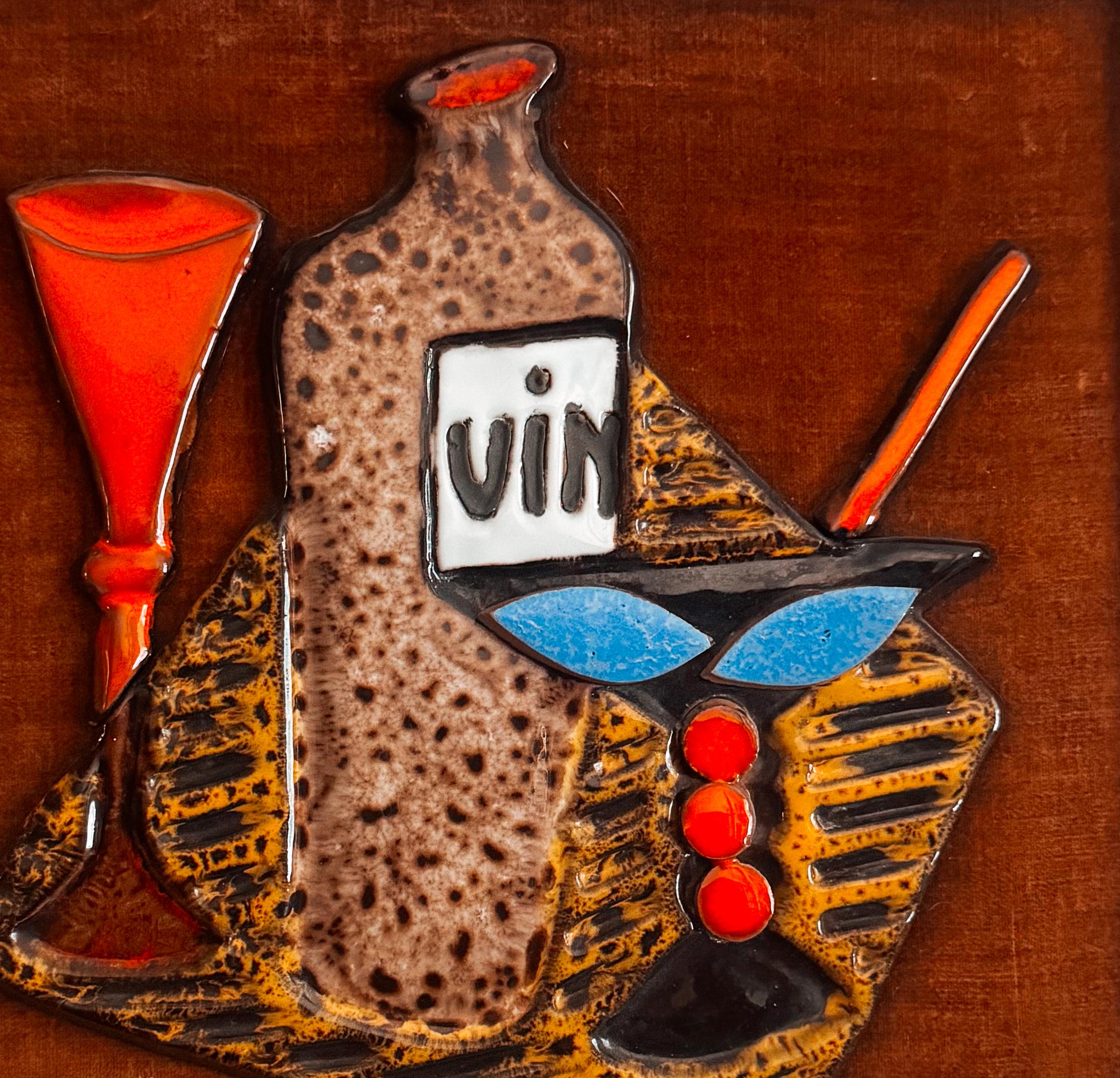 1960 Maurice Chalvignac Art Pottery & Teak Wall Art - 