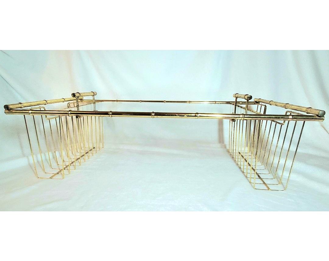 For the best breakfast in bed/ mothers day surprise/ apology...

1960s Maurice Duchin faux bamboo, brass and glass breakfast tray.
Detachable serving tray with handles.
Separate handles on main tray.
Areas for magazines, newspapers...
Good size tray