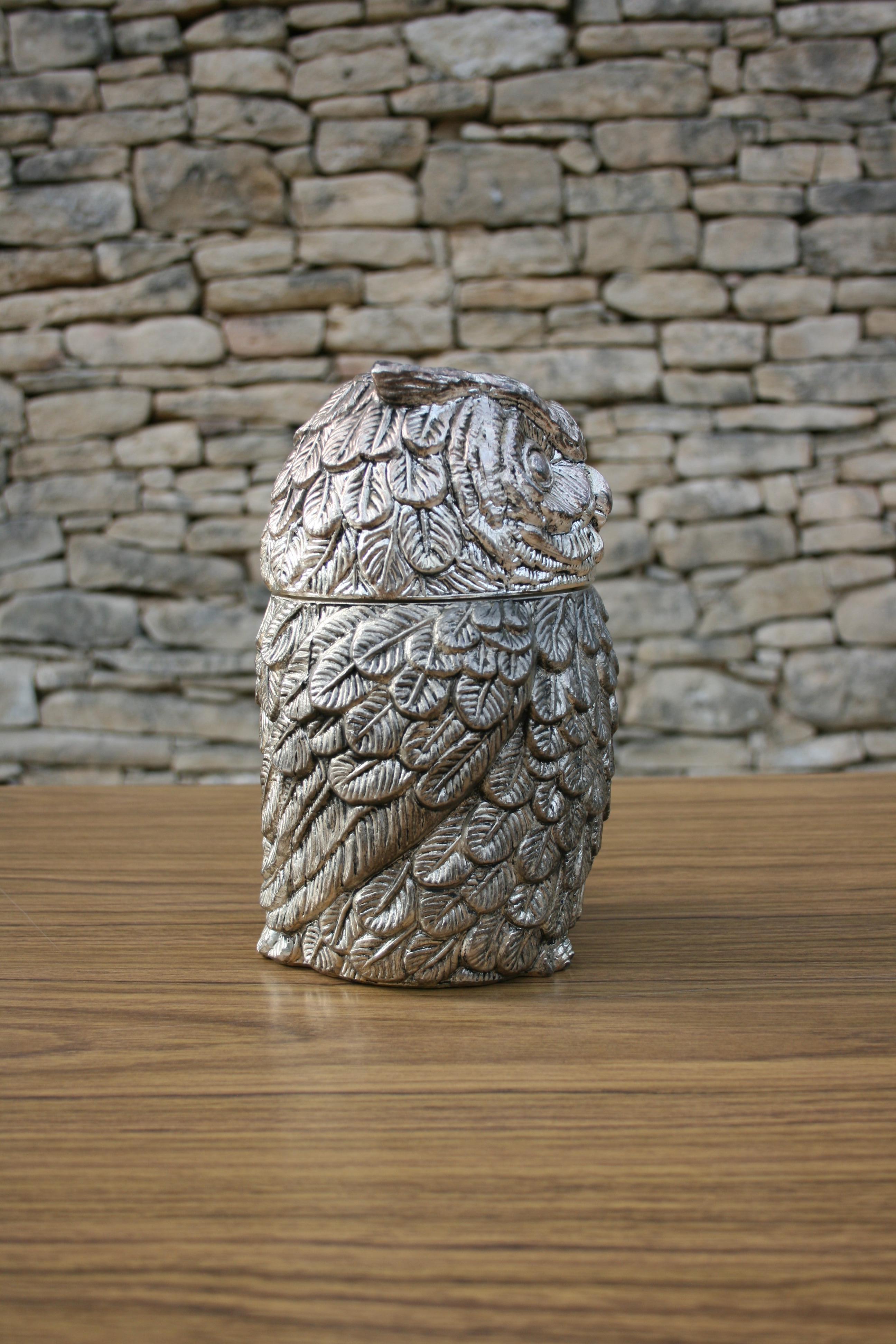 Silvered 1960s Mauro Manetti Italian Owl Design Ice Bucket For Sale
