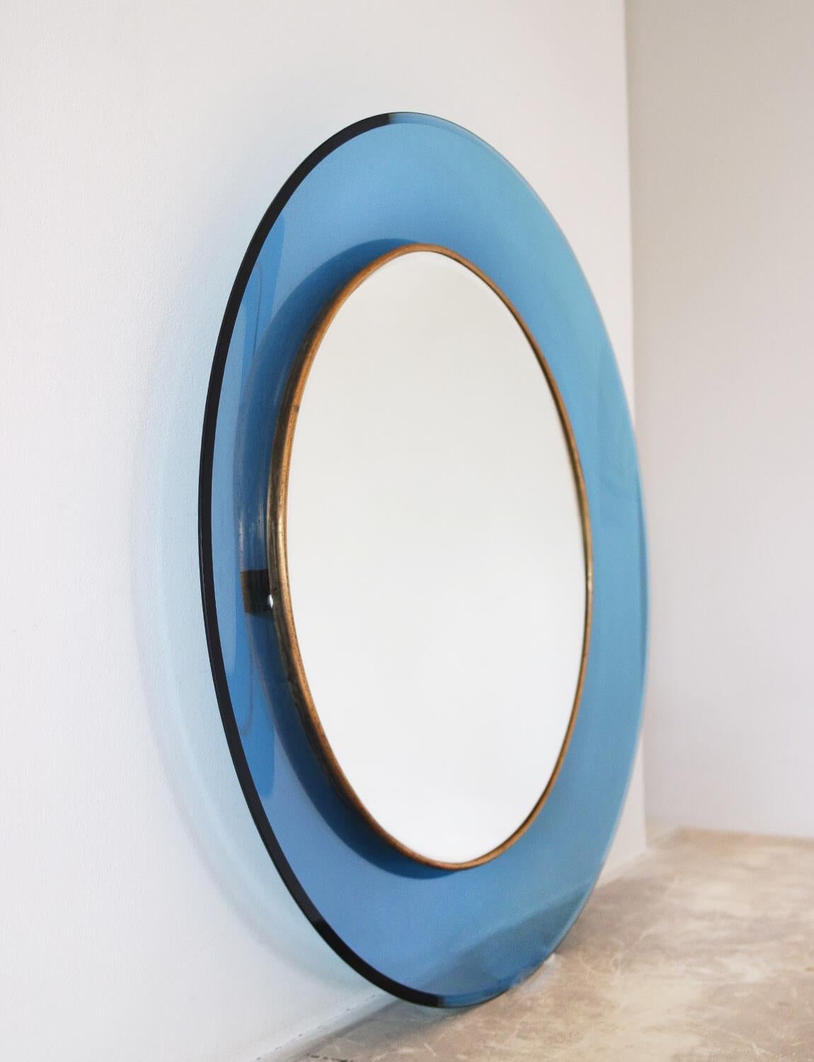 1960s Max Ingrand for Fontana Arte Blue Glass Mirror In Good Condition For Sale In Roma, IT