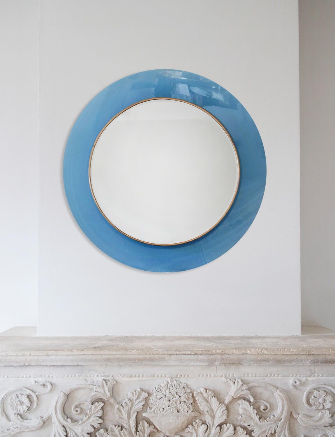 Mid-20th Century 1960s Max Ingrand for Fontana Arte Blue Glass Mirror For Sale