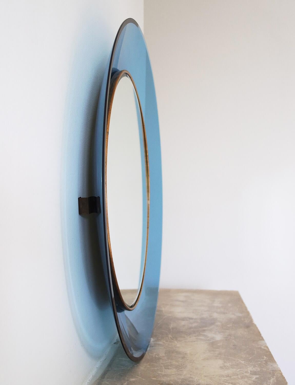 1960s Max Ingrand for Fontana Arte Blue Glass Mirror For Sale 1