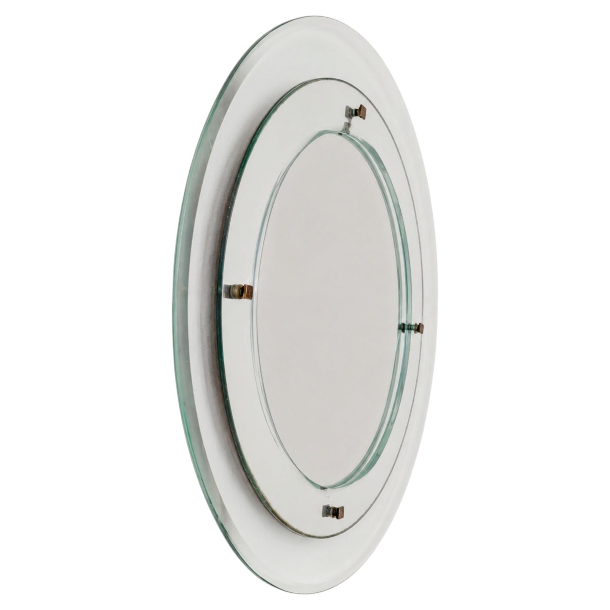 Specchio rotondo in vetro di Murano e ottone in stile Max Ingrand 1960 Fontana Arte