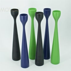 1960s Maximalist Colorful Tall Painted Danish Candlesticks Farmhouse Cabinmodern