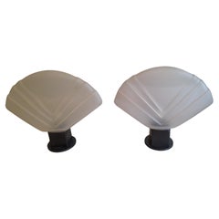 1960s Mazzega Fan, like Glass and Black Metal Base Table Lamps