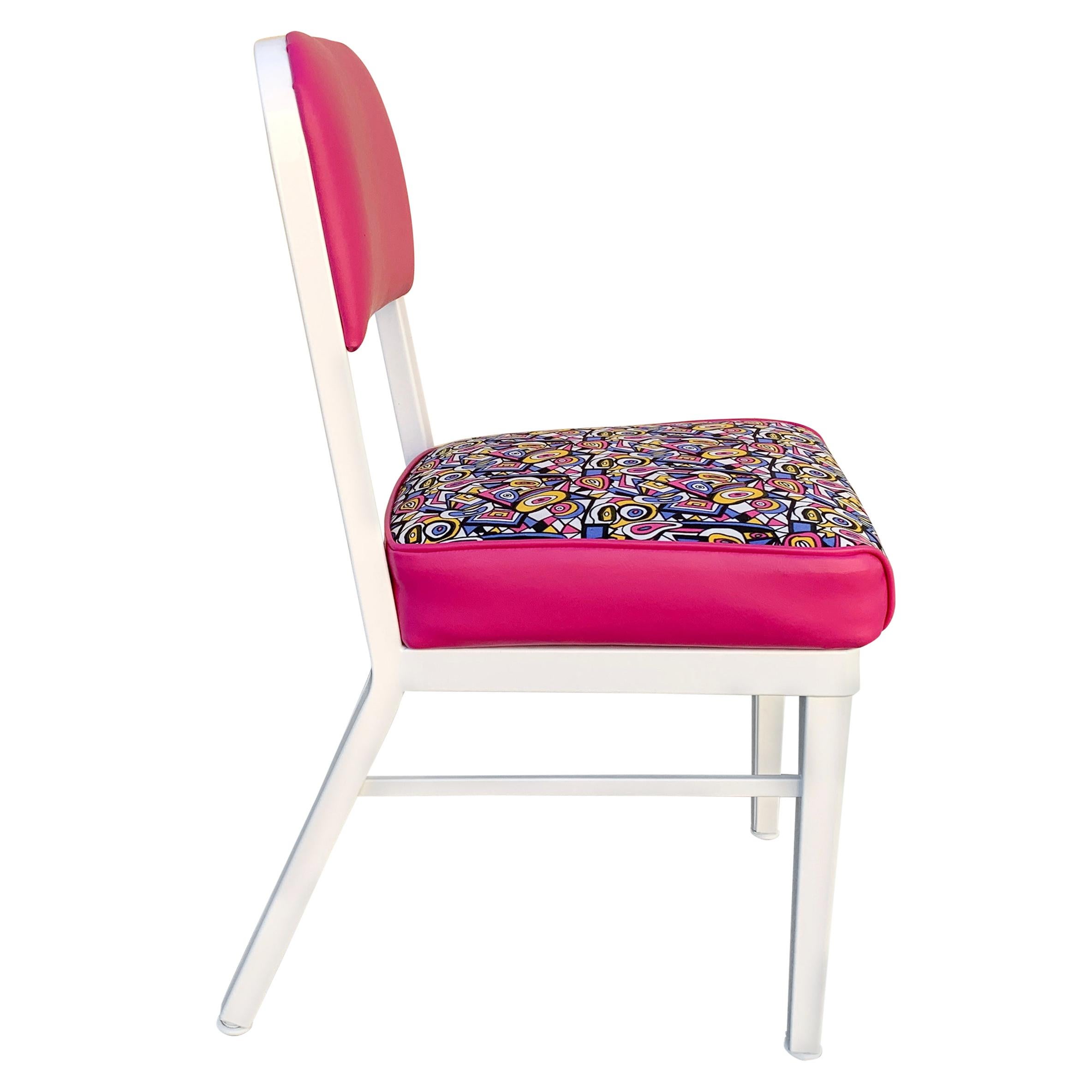 1960s McDowell Craig Steel Side Chair, Refinished with Retro Fabric For Sale