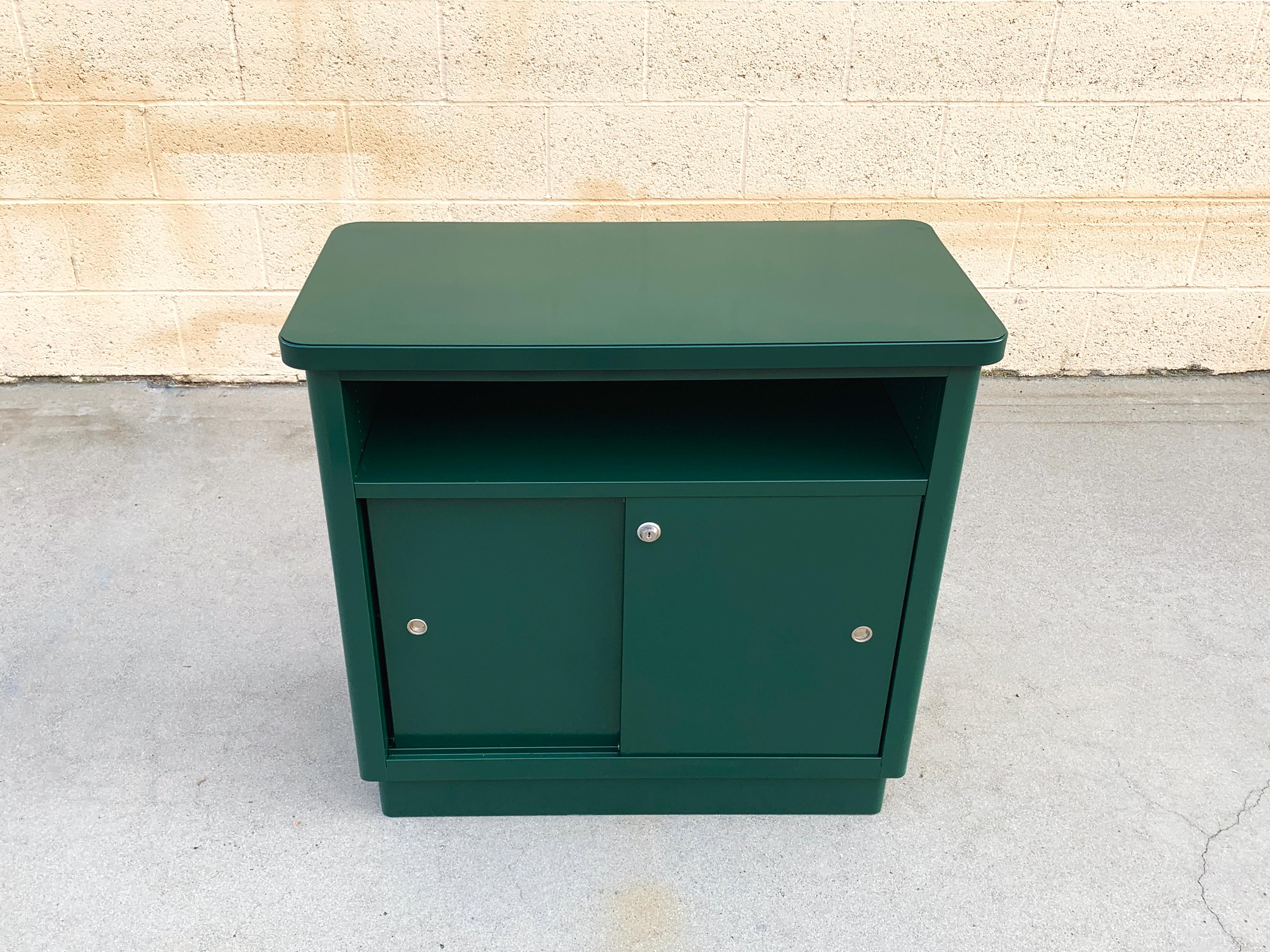 Mid-Century Modern 1960s McDowell Craig Steel Tanker Office Cabinet Refinished in Forest Green