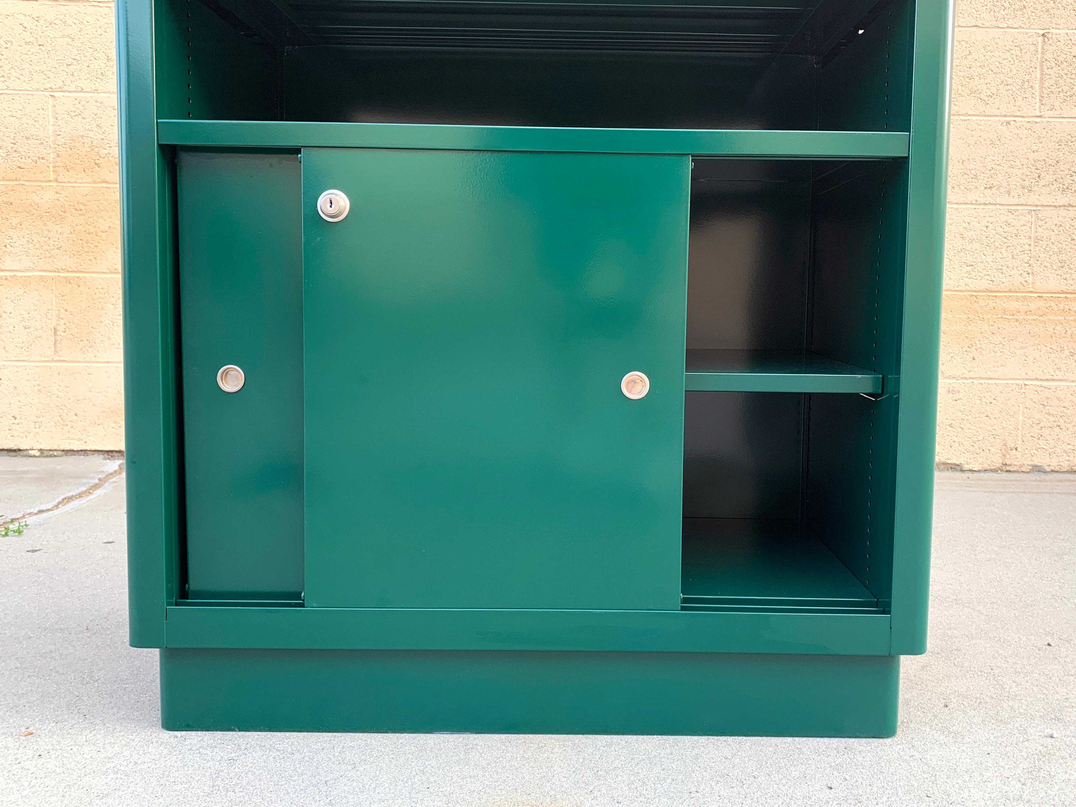 Powder-Coated 1960s McDowell Craig Steel Tanker Office Cabinet Refinished in Forest Green