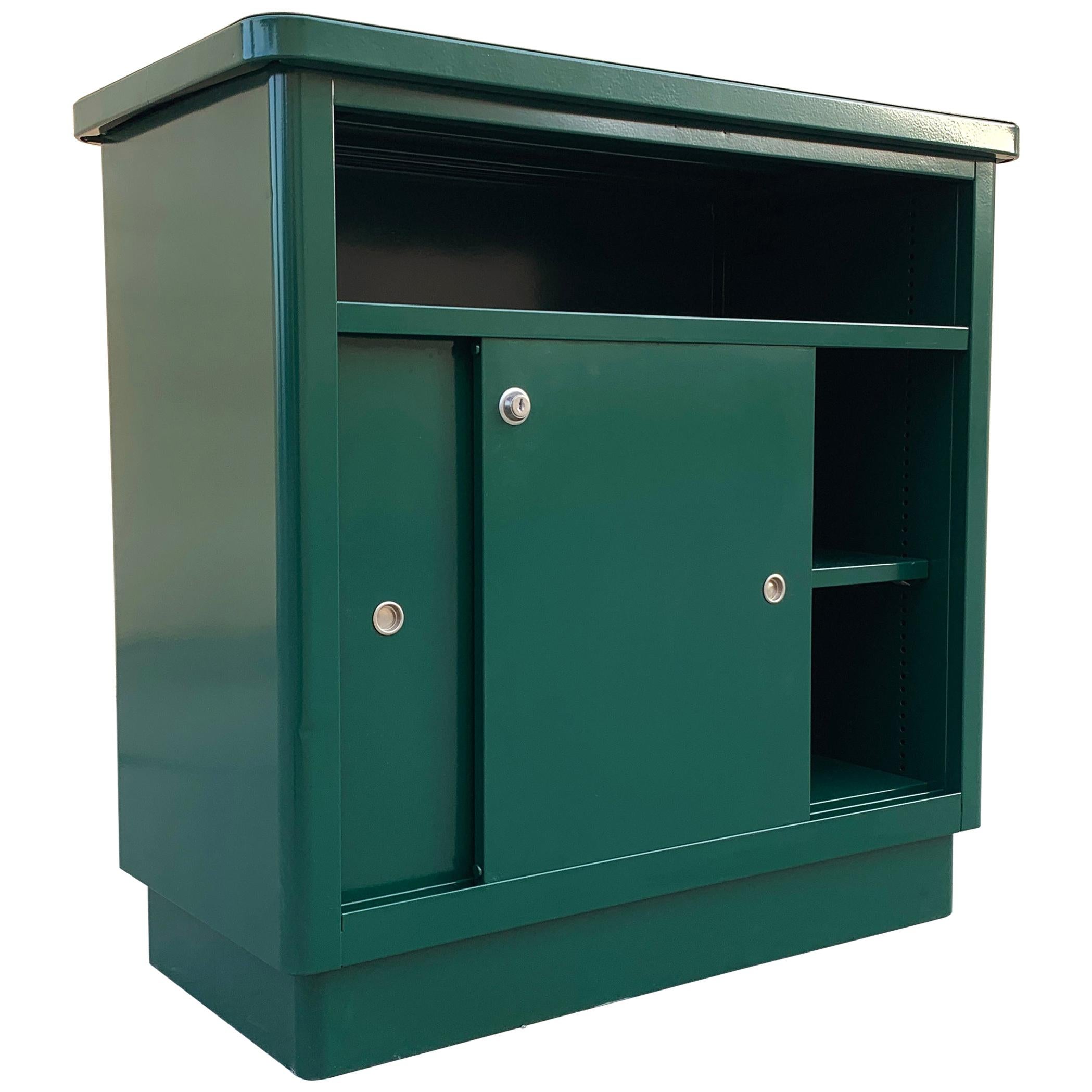 1960s McDowell Craig Steel Tanker Office Cabinet Refinished in Forest Green